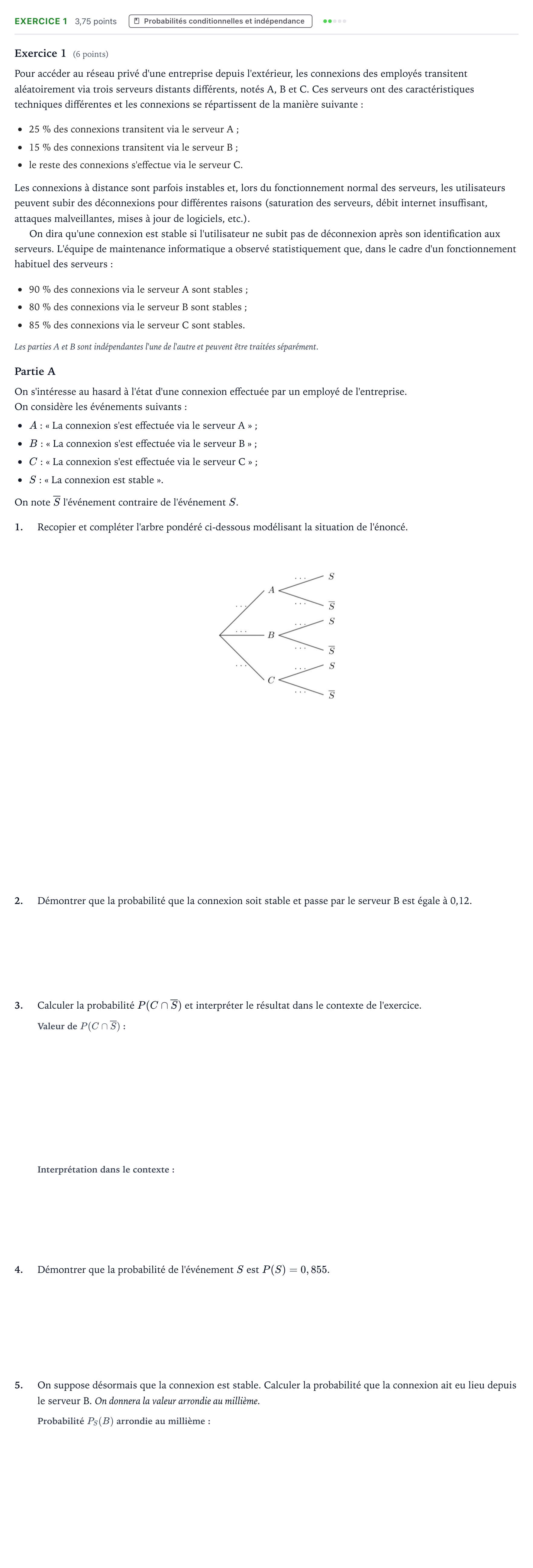 Énoncé: Exercice 1 - Probabilités conditionnelles · Bac Mathématiques Amérique du Nord 2025 (jour 1)