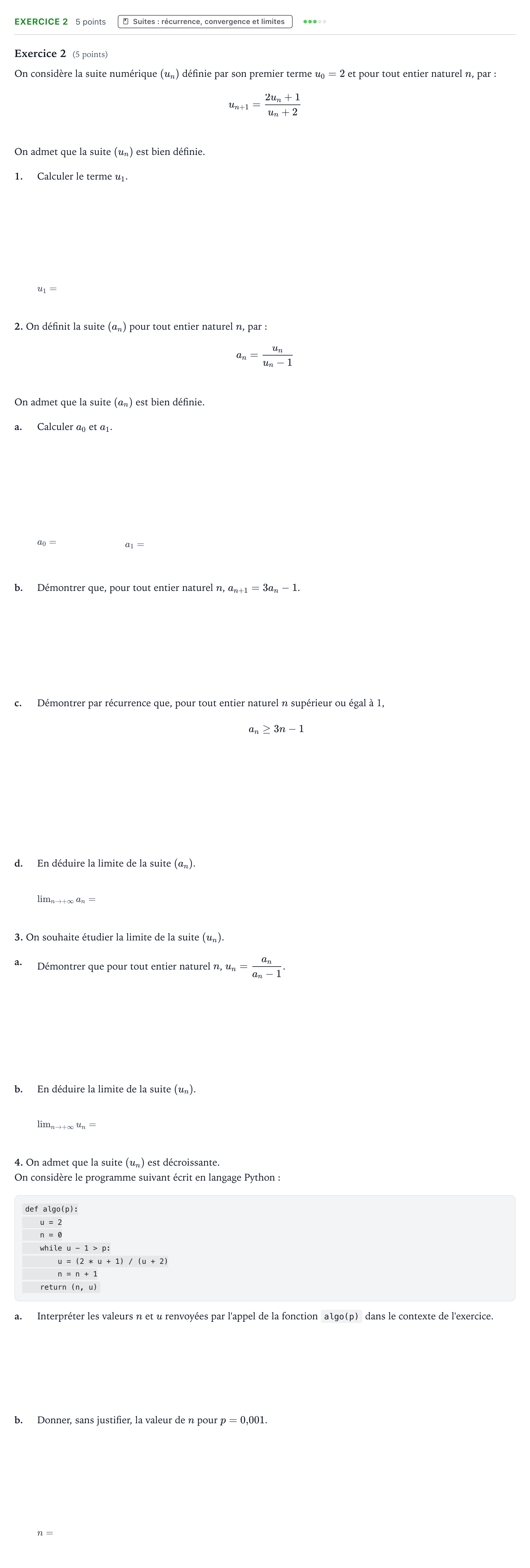 Énoncé: Exercice 2 · Bac Mathématiques Amérique du Nord 2025 (jour 1)