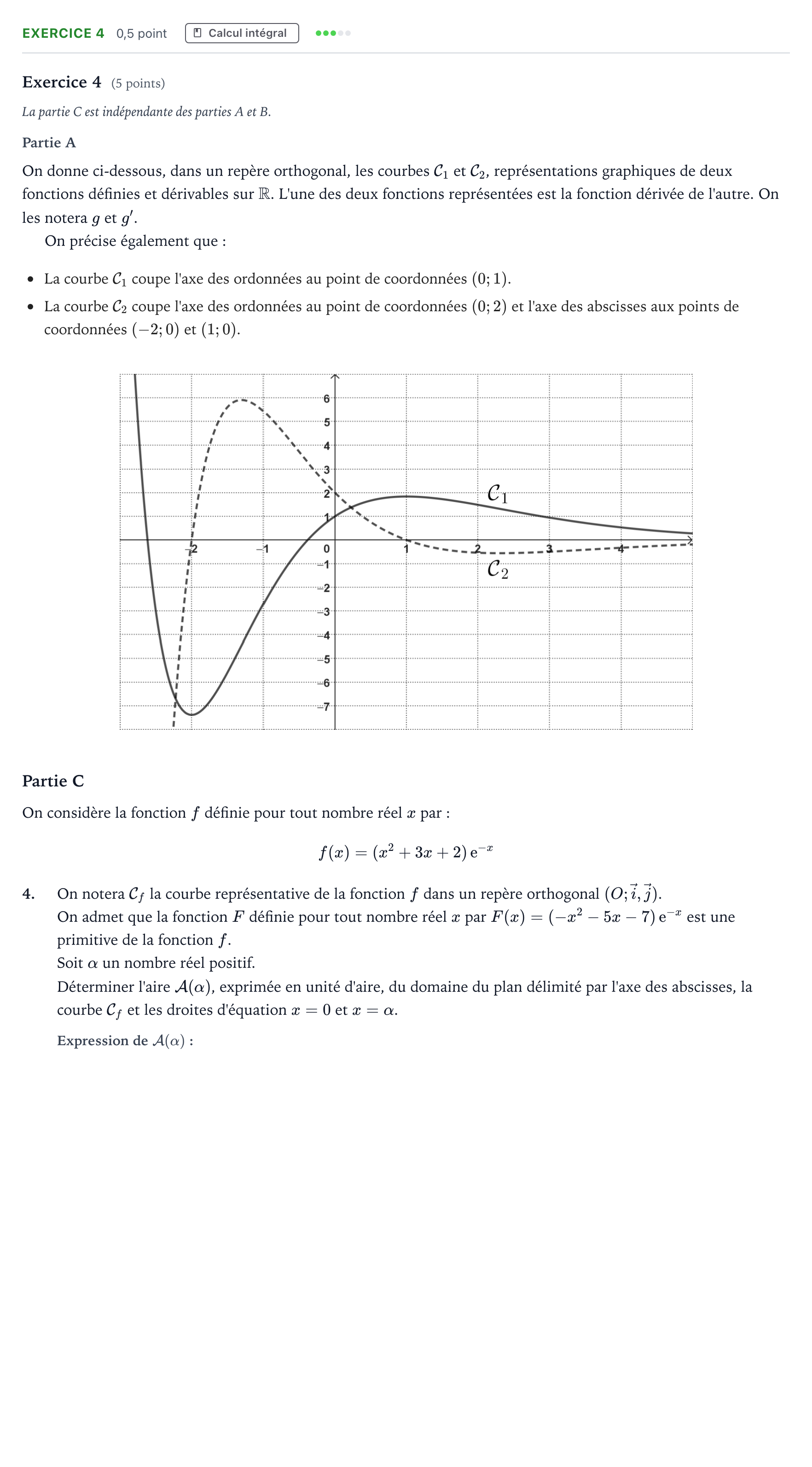 Énoncé: Exercice 4 - Calcul intégral · Bac Mathématiques Amérique du Nord 2025 (jour 1)