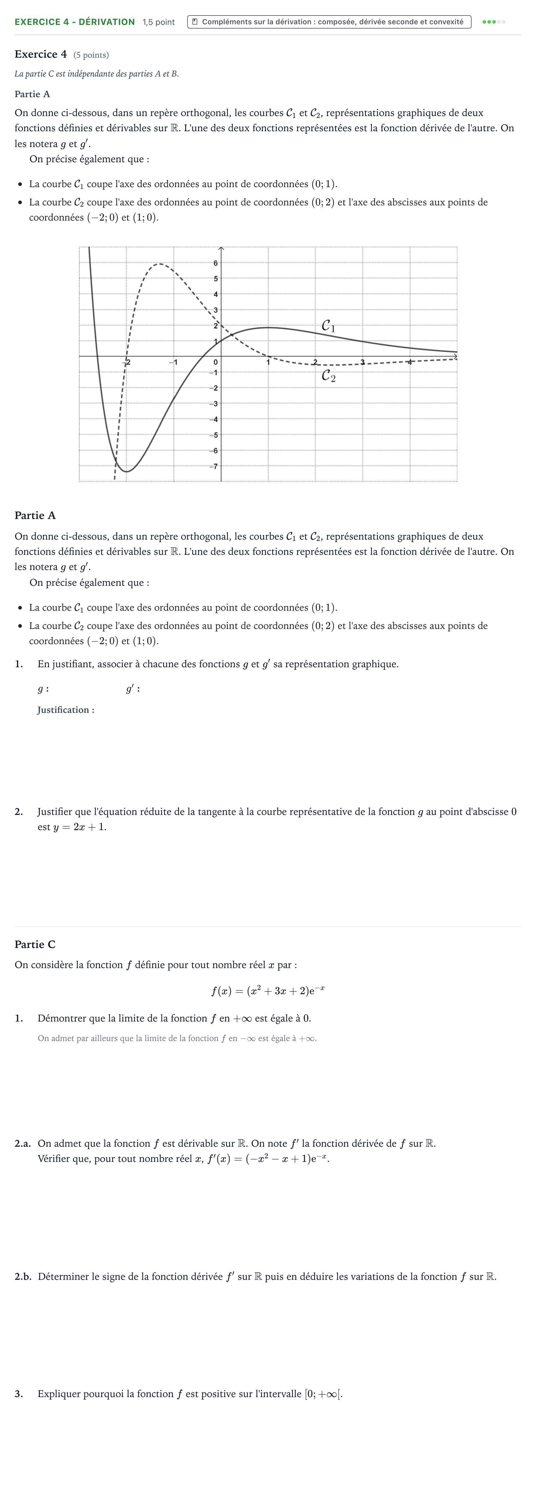 Énoncé: Exercice 4 - Dérivation · Bac Mathématiques Amérique du Nord 2025 (jour 1)