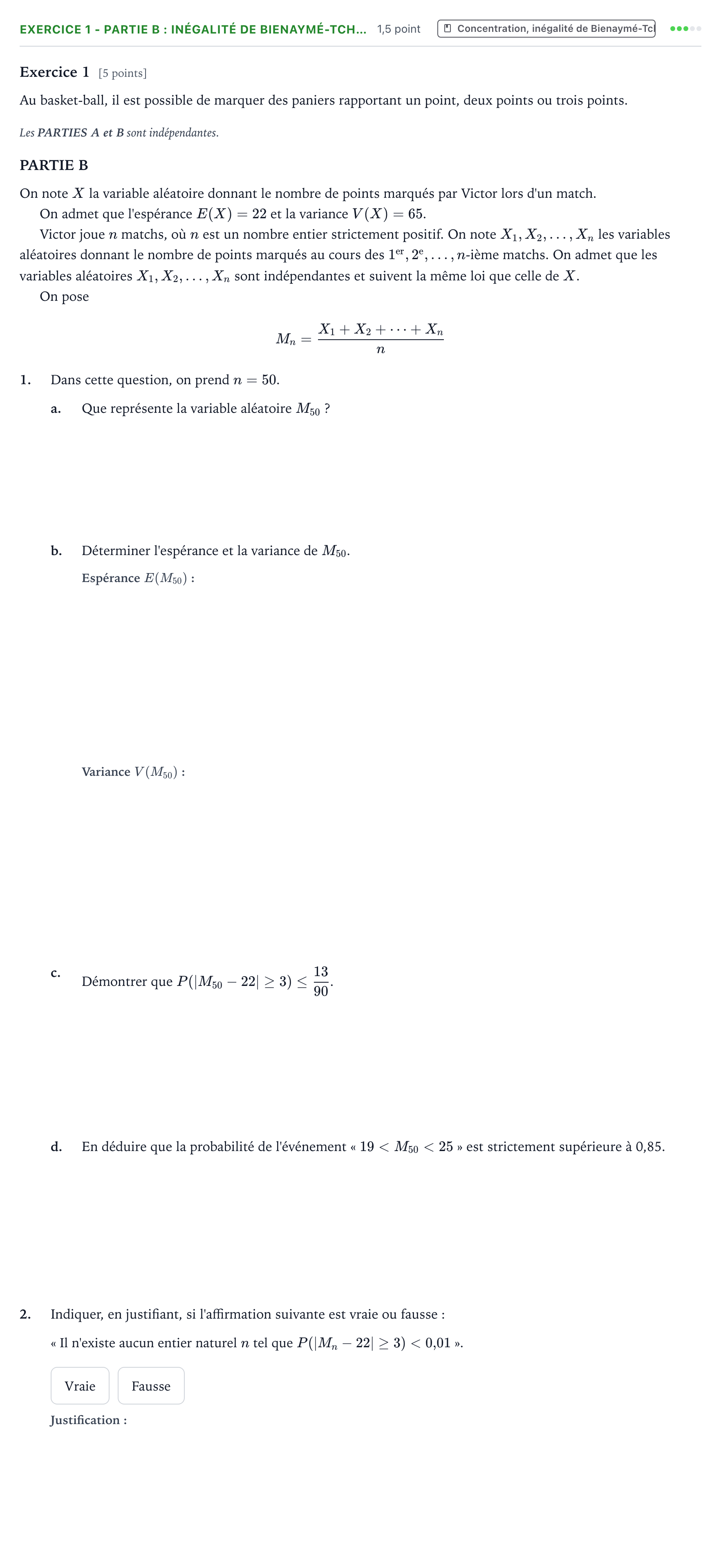 Énoncé: Exercice 1 - Partie B : Inégalité de Bienaymé-Tch… · Bac Mathématiques Amérique du Nord 2025 (jour 2)