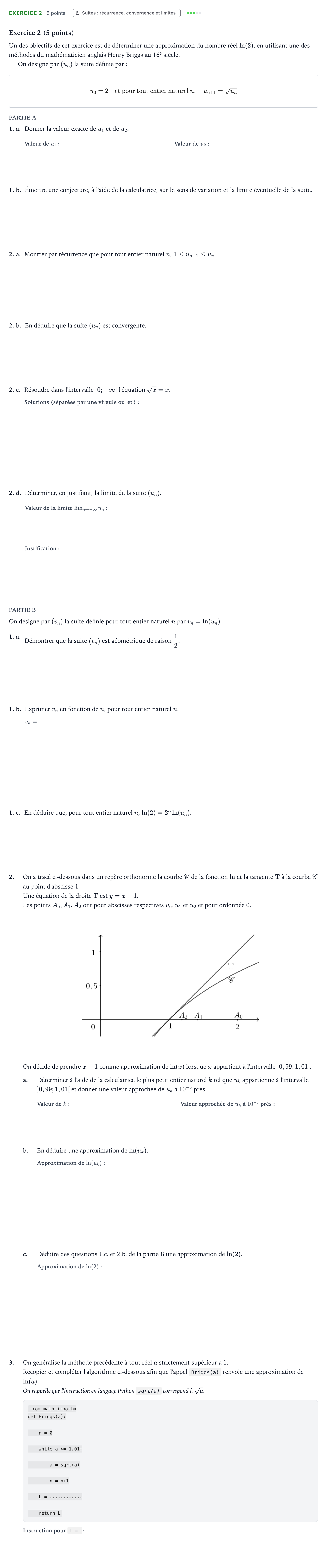 Énoncé: Exercice 2 · Bac Mathématiques Amérique du Nord 2025 (jour 2)