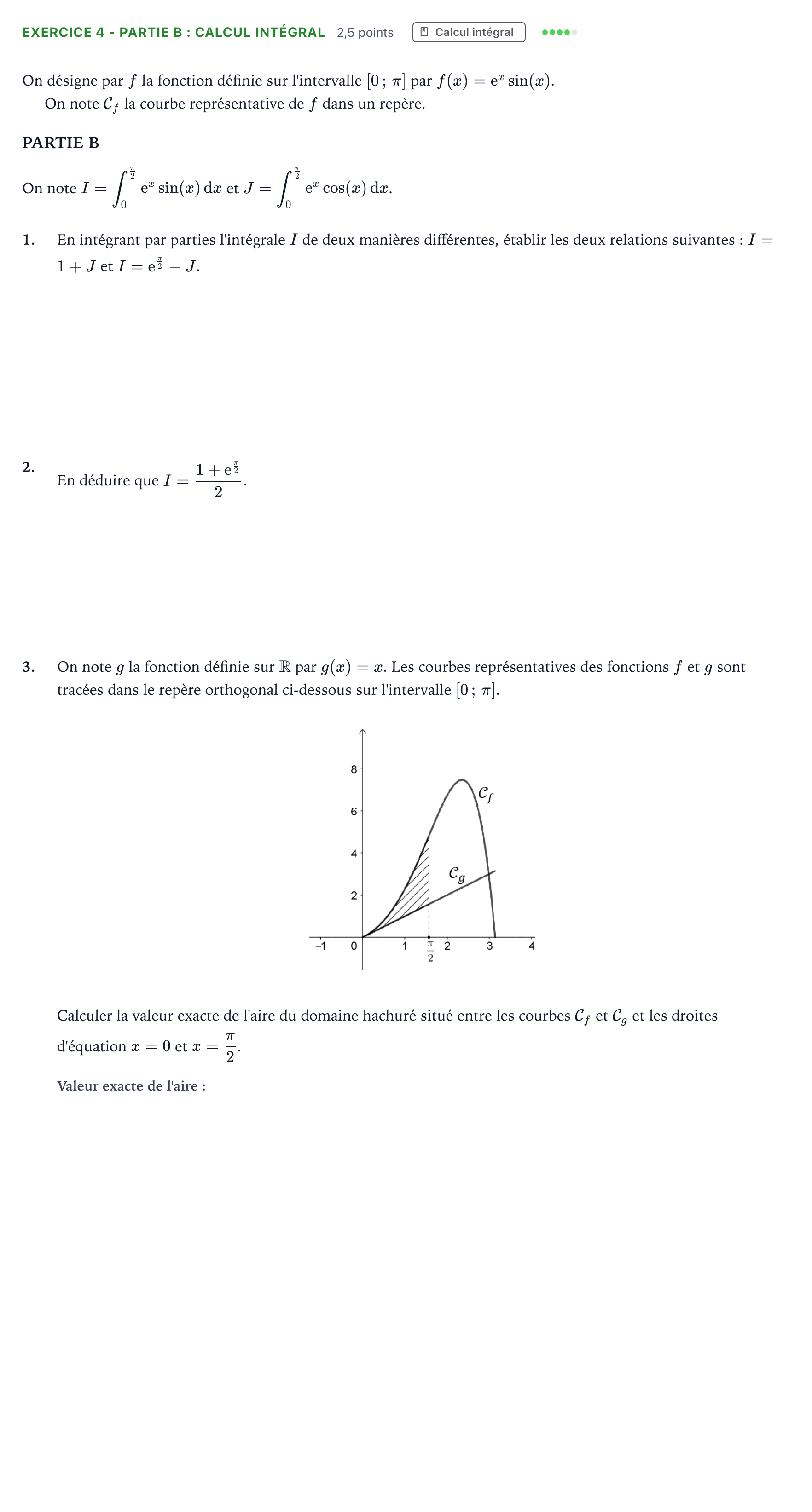 Énoncé: Exercice 4 - Partie B : Calcul intégral · Bac Mathématiques Amérique du Nord 2025 (jour 2)