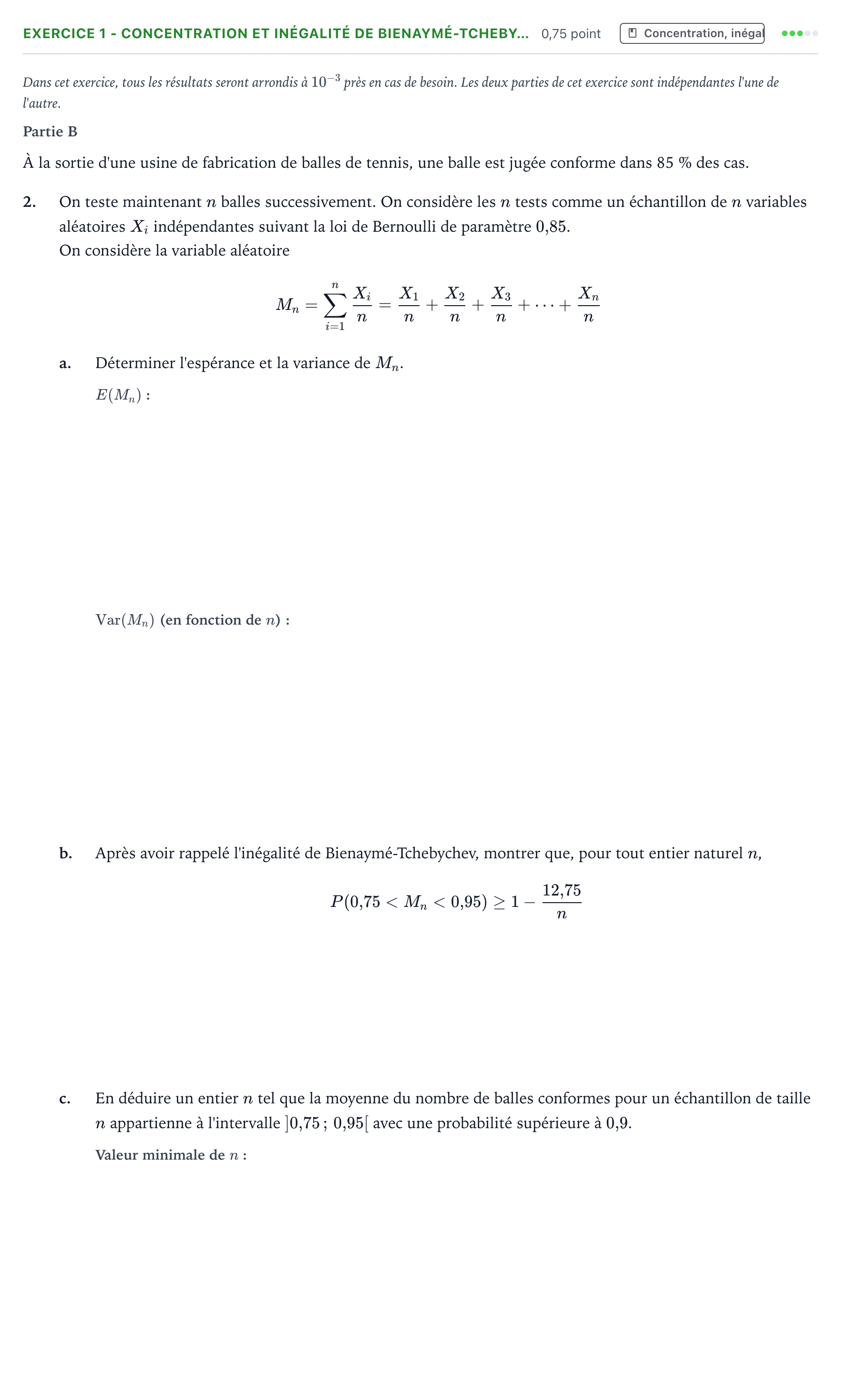 Énoncé: Exercice 1 - Concentration et inégalité de Bienaymé-Tcheby… · Bac Mathématiques Amérique du Sud 2025 (jour 2)