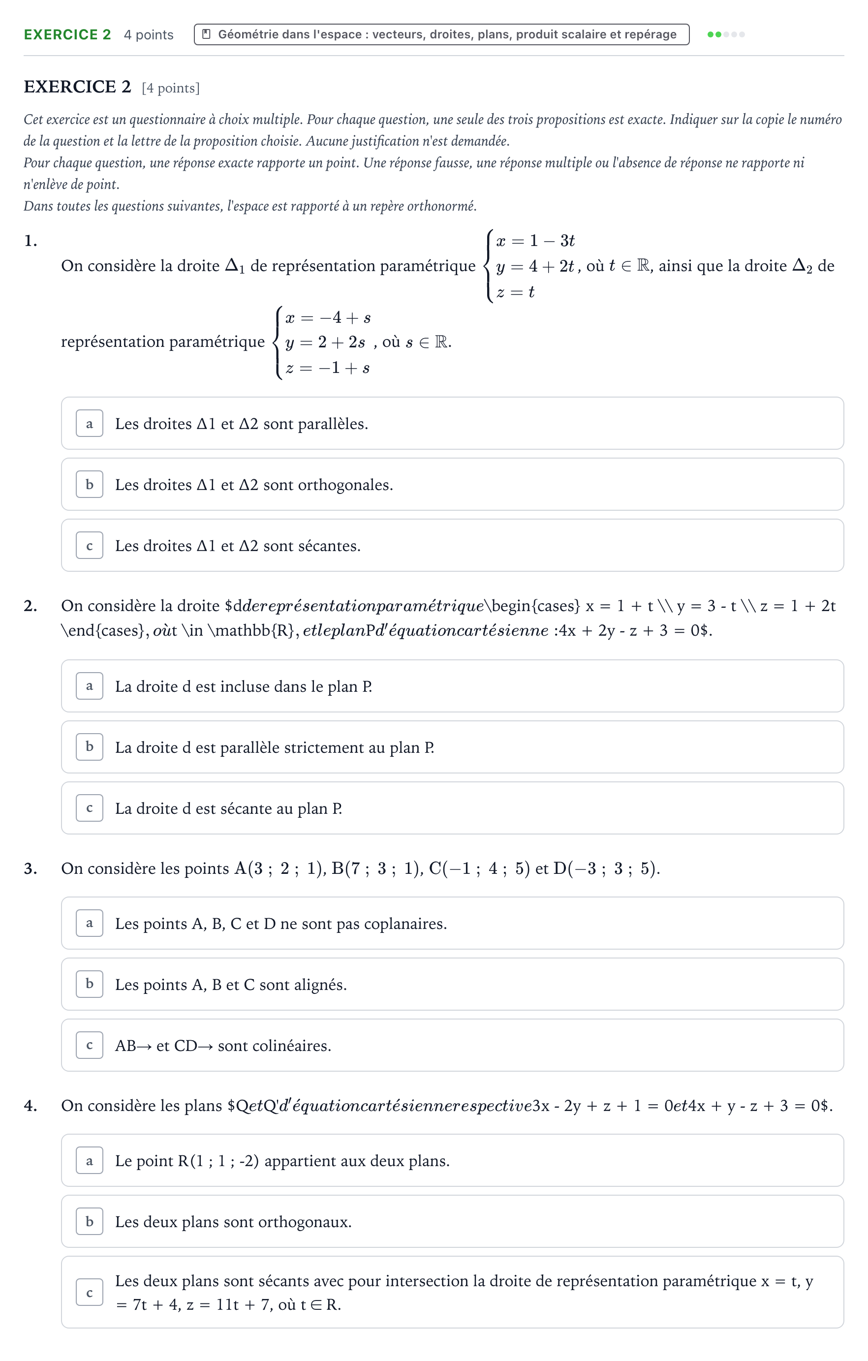Énoncé: Exercice 2 · Bac Mathématiques Amérique du Sud 2025 (jour 2)