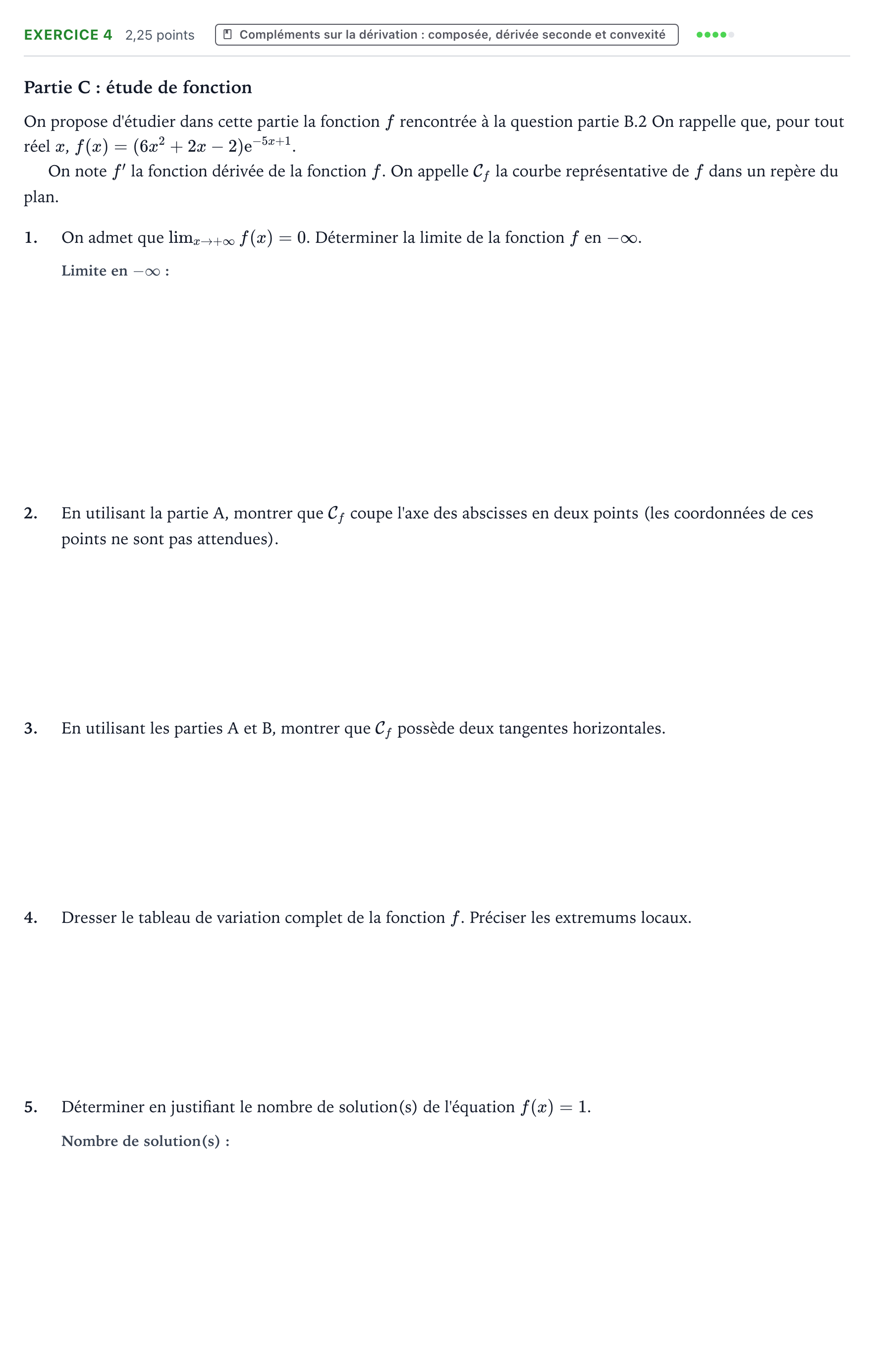 Énoncé: Exercice 4 - Compléments sur la dérivation · Bac Mathématiques Amérique du Sud 2025 (jour 2)