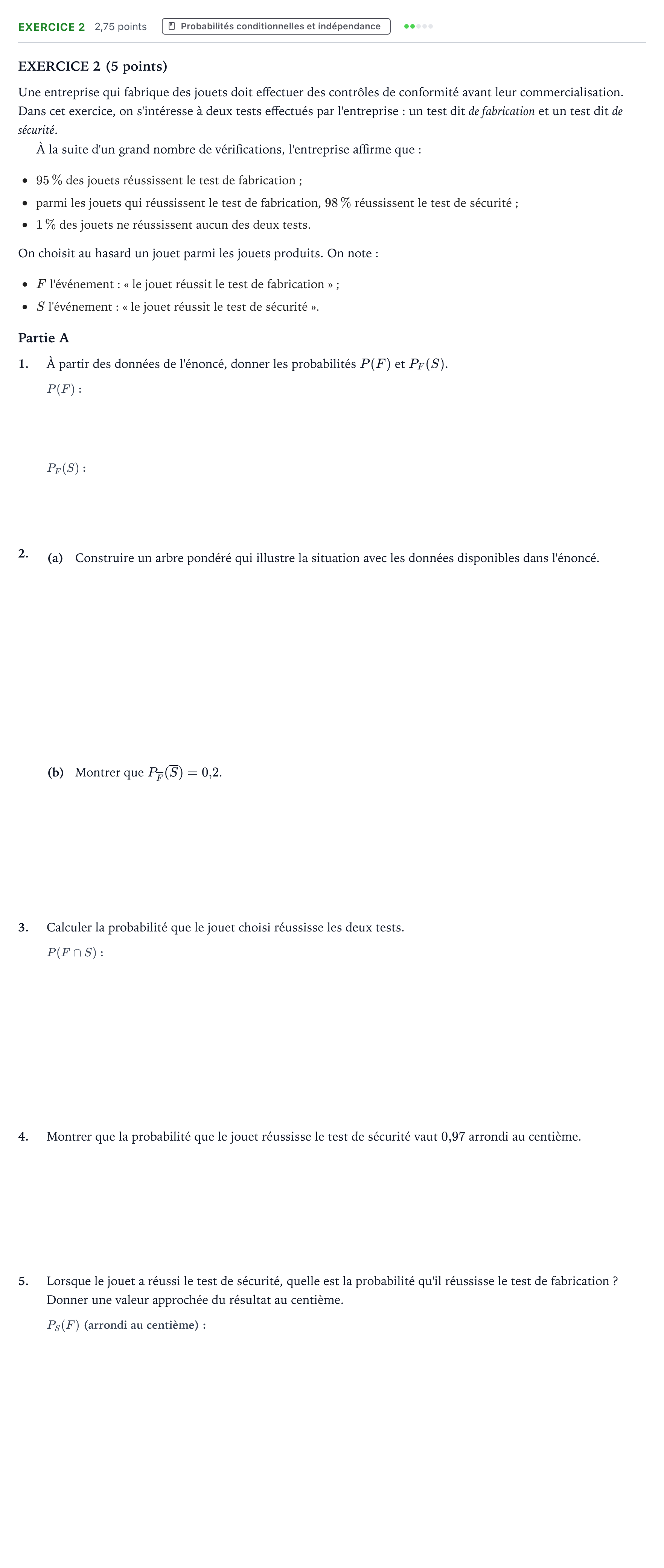 Énoncé: Exercice 2 - Probabilités conditionnelles · Bac Mathématiques Asie 2025 (jour 1)