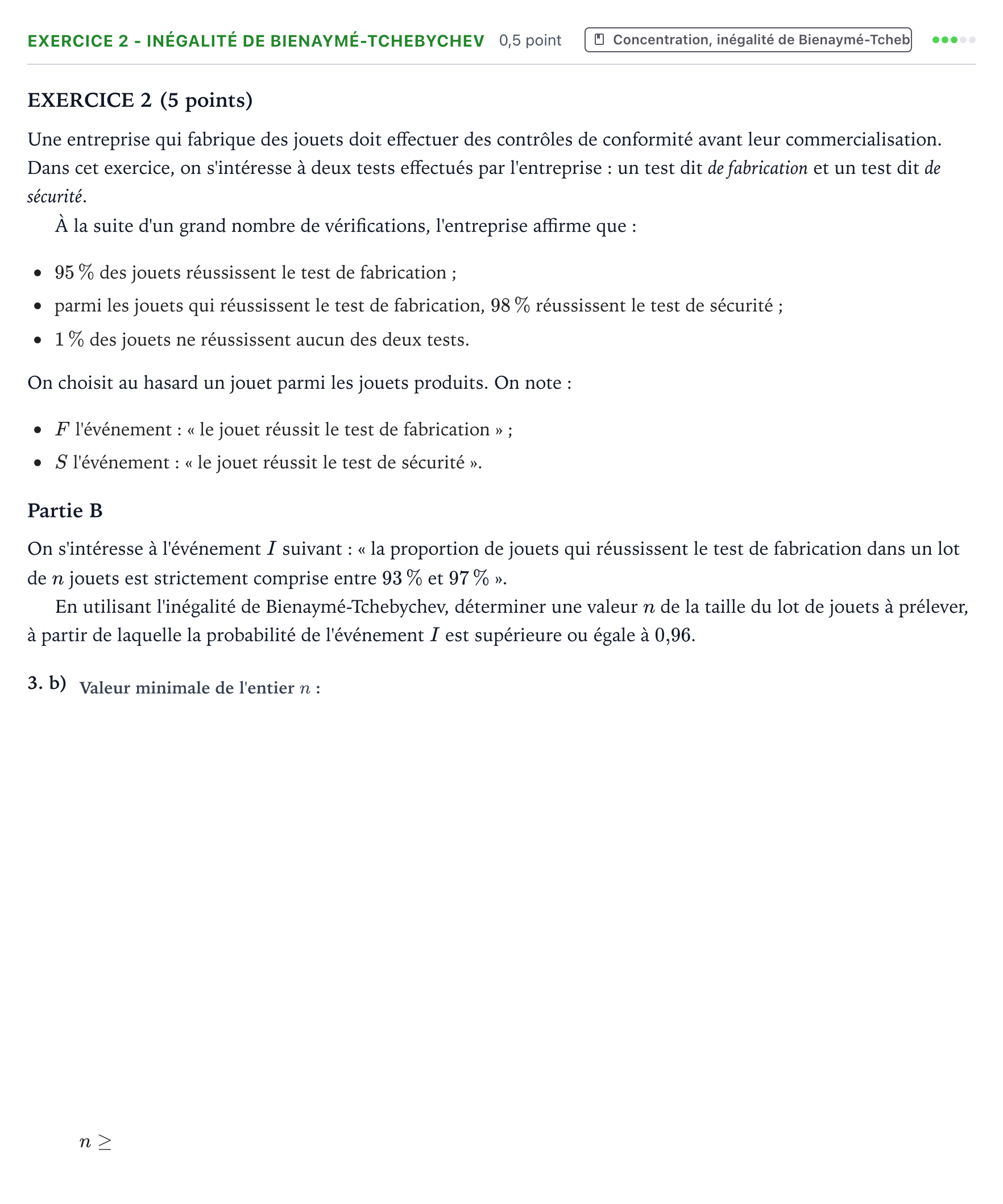 Énoncé: Exercice 2 - Inégalité de Bienaymé-Tchebychev · Bac Mathématiques Asie 2025 (jour 1)