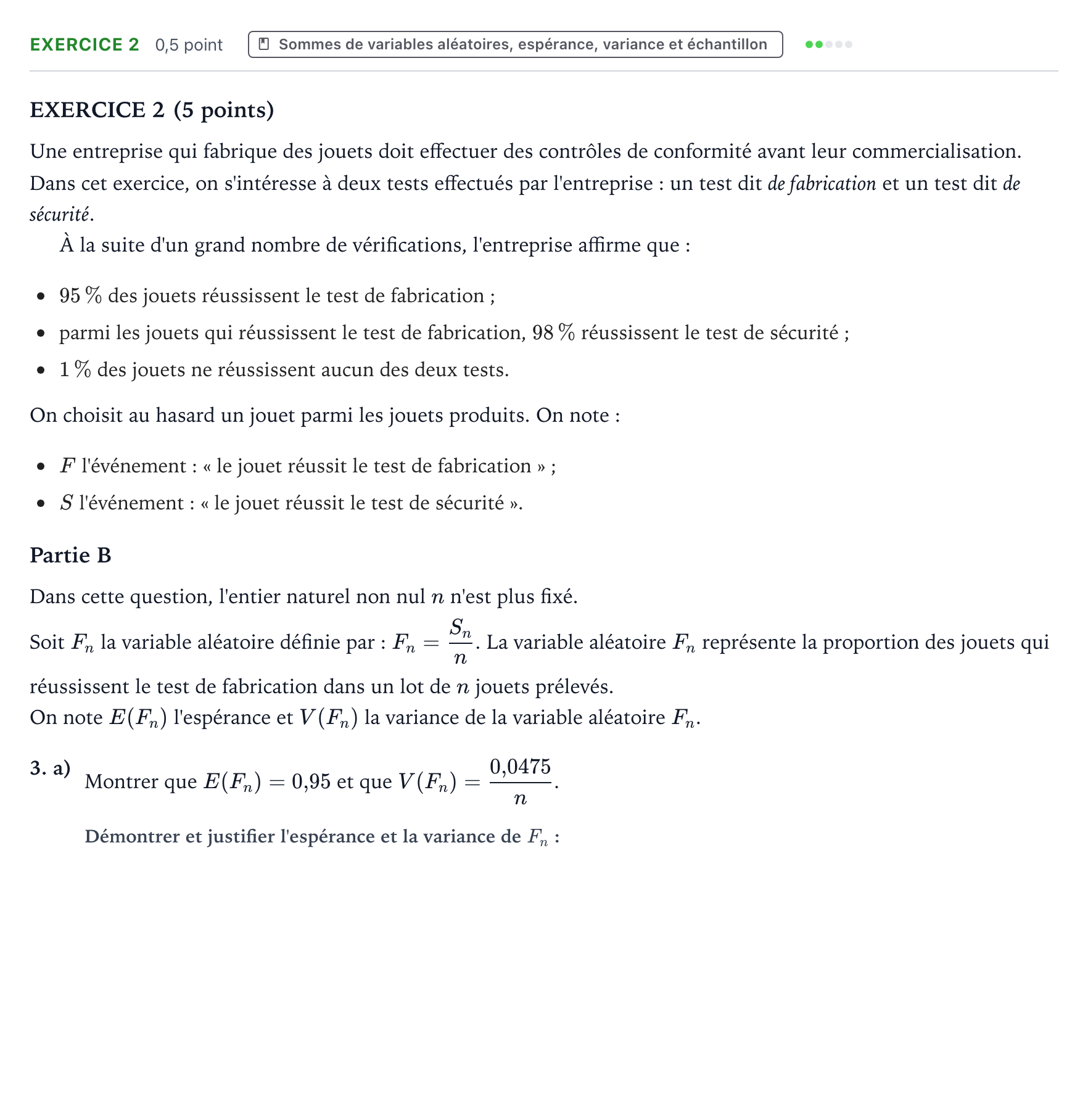 Énoncé: Exercice 2 - Sommes de variables aléatoires · Bac Mathématiques Asie 2025 (jour 1)