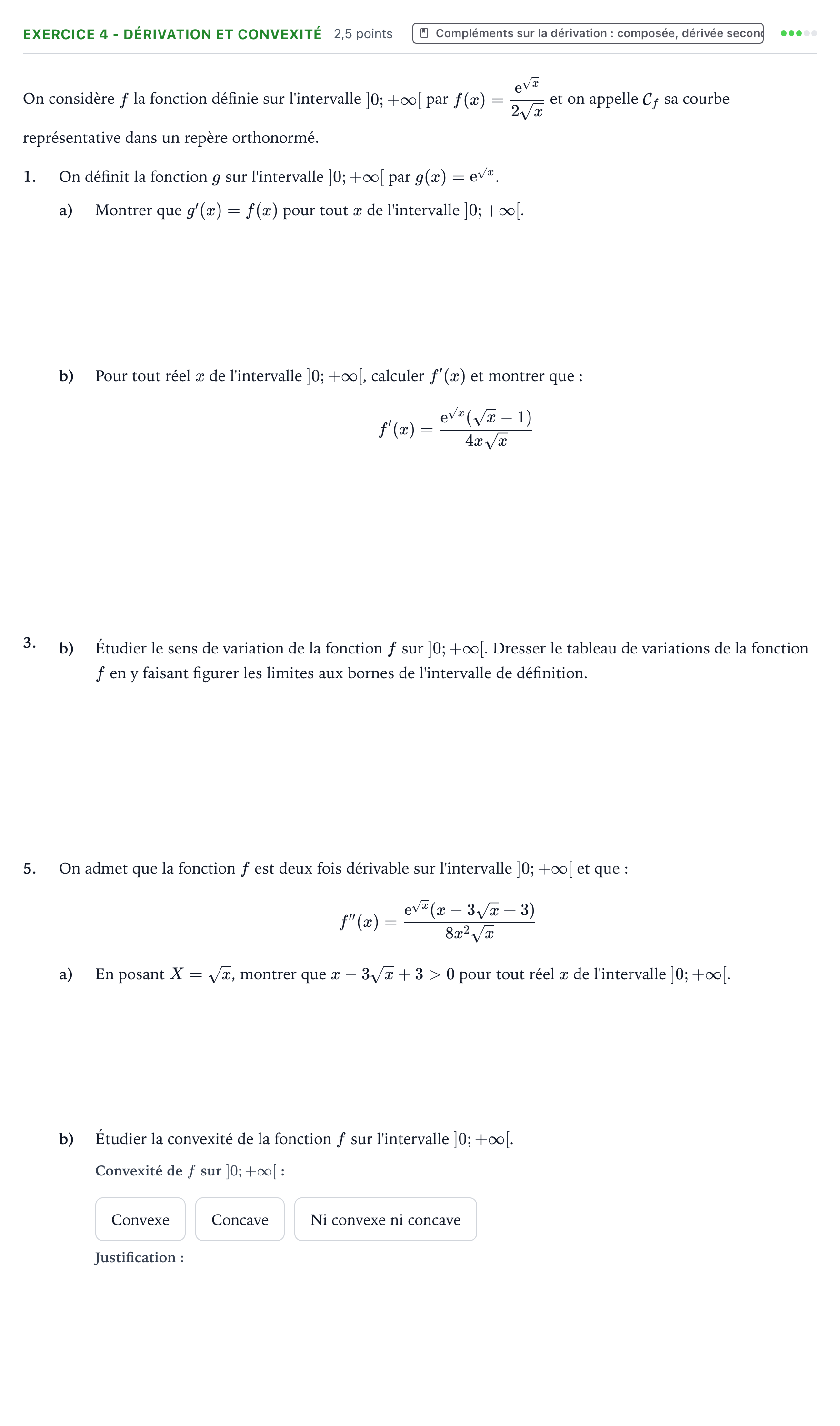 Énoncé: Exercice 4 - Dérivation et convexité · Bac Mathématiques Asie 2025 (jour 1)