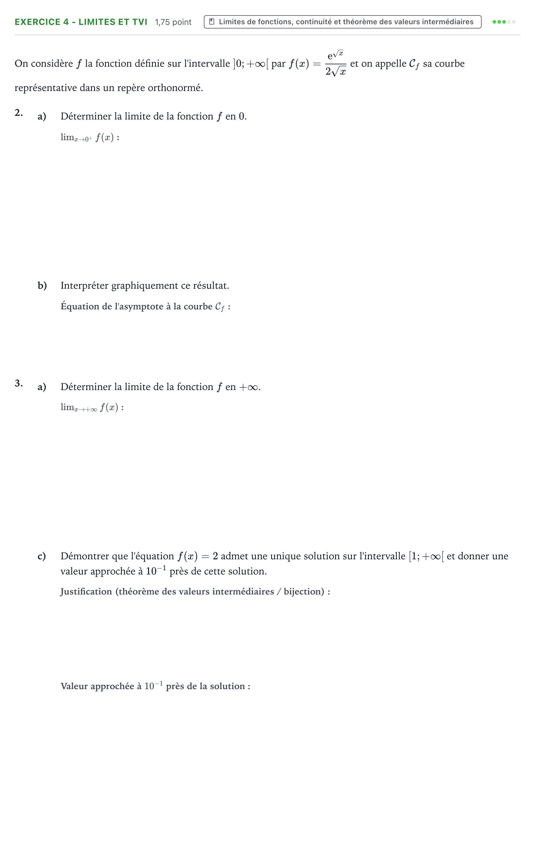 Énoncé: Exercice 4 - Limites et TVI · Bac Mathématiques Asie 2025 (jour 1)