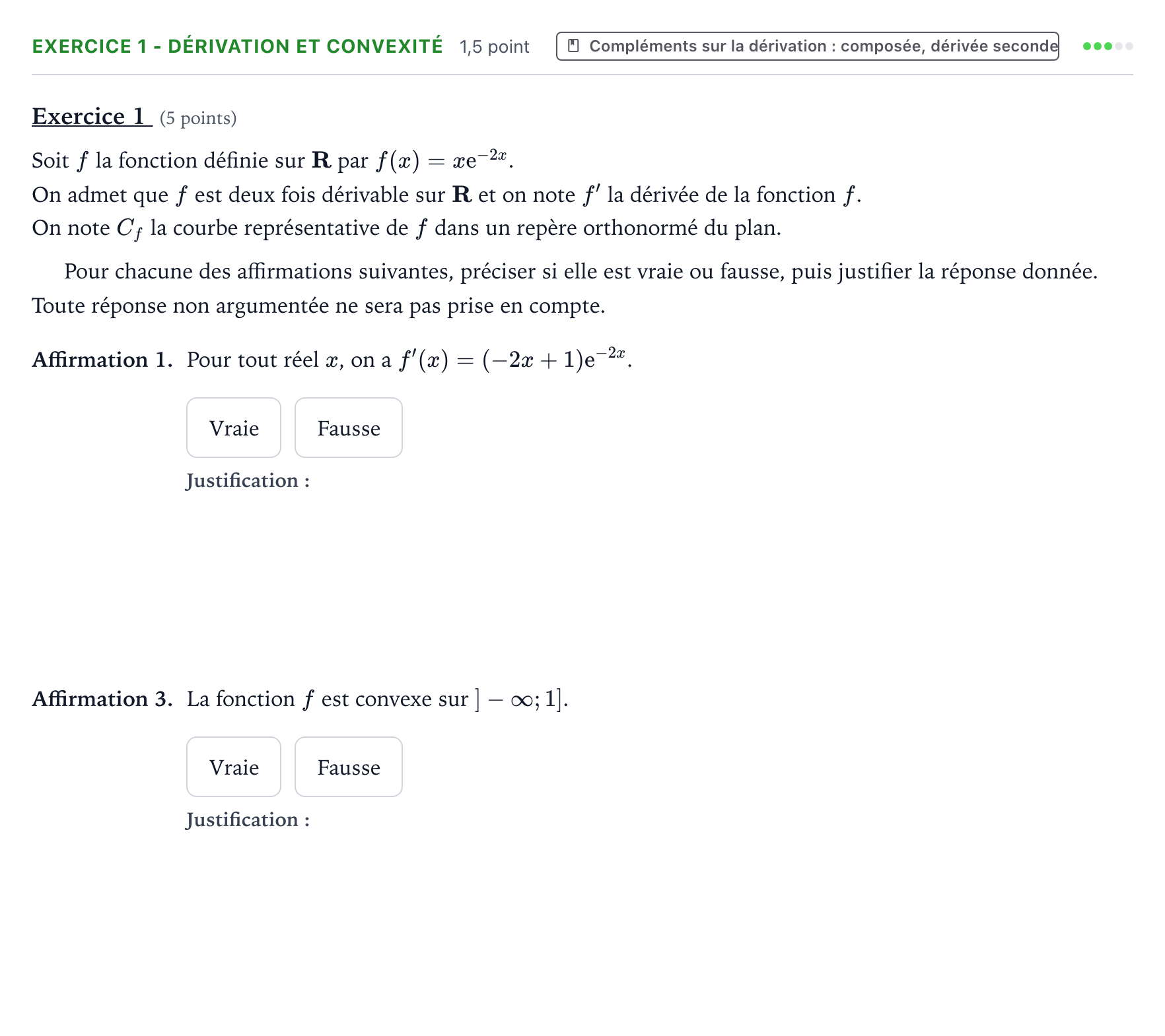 Énoncé: Exercice 1 - Dérivation et convexité · Bac Mathématiques Asie jour 1 - Remplacement 2025
