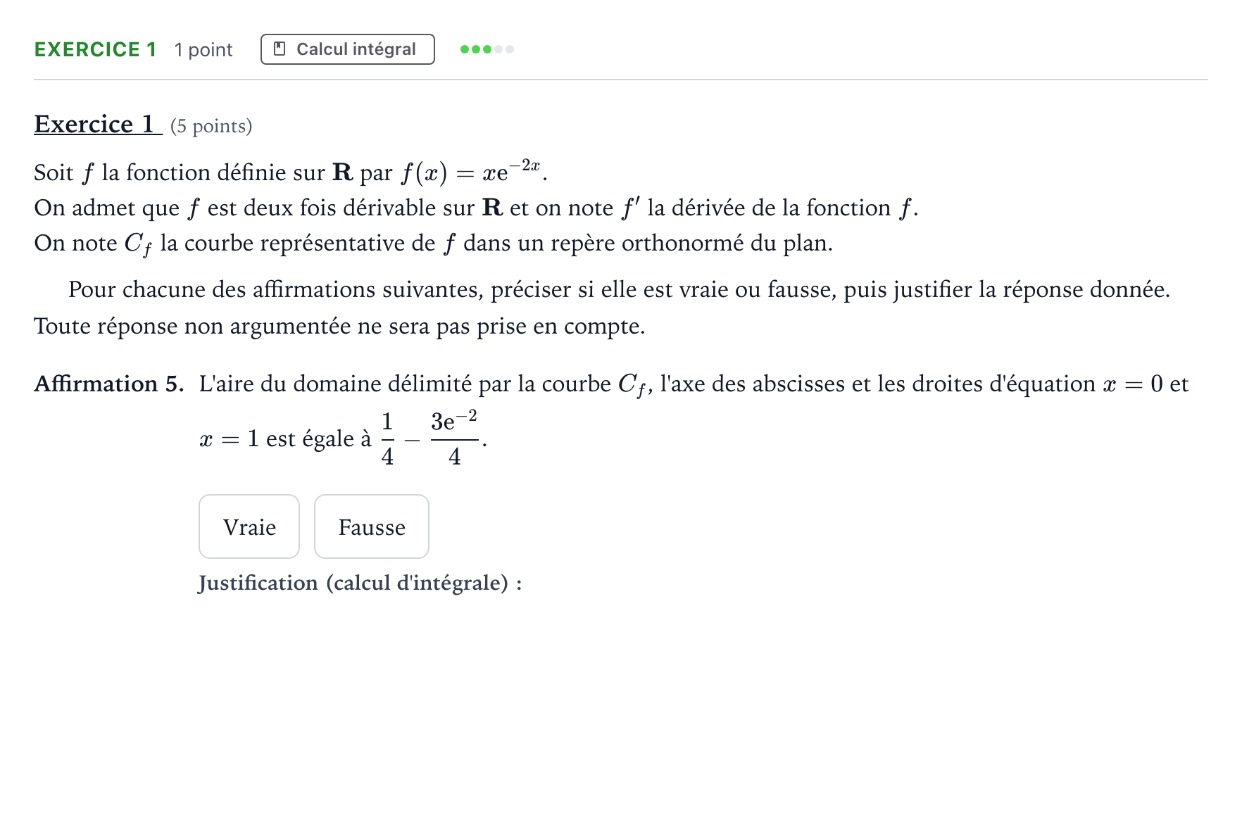 Énoncé: Exercice 1 - Calcul intégral · Bac Mathématiques Asie jour 1 - Remplacement 2025