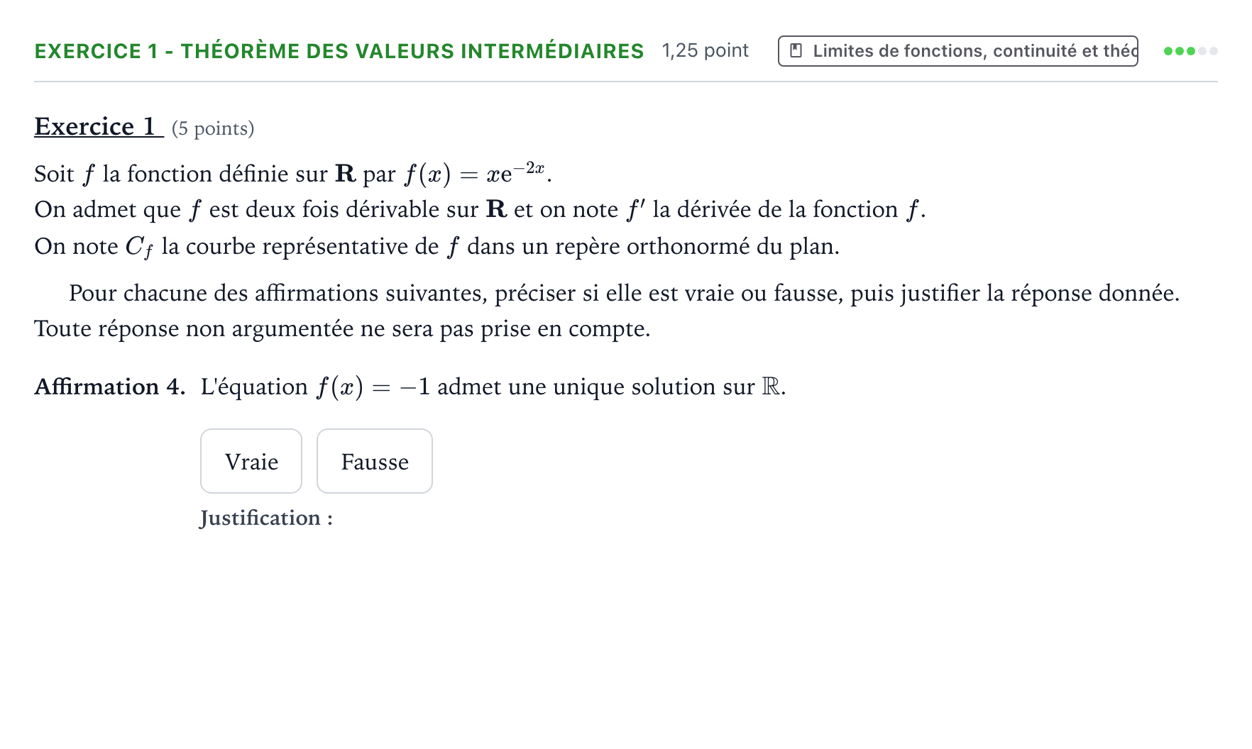 Énoncé: Exercice 1 - Théorème des valeurs intermédiaires · Bac Mathématiques Asie jour 1 - Remplacement 2025