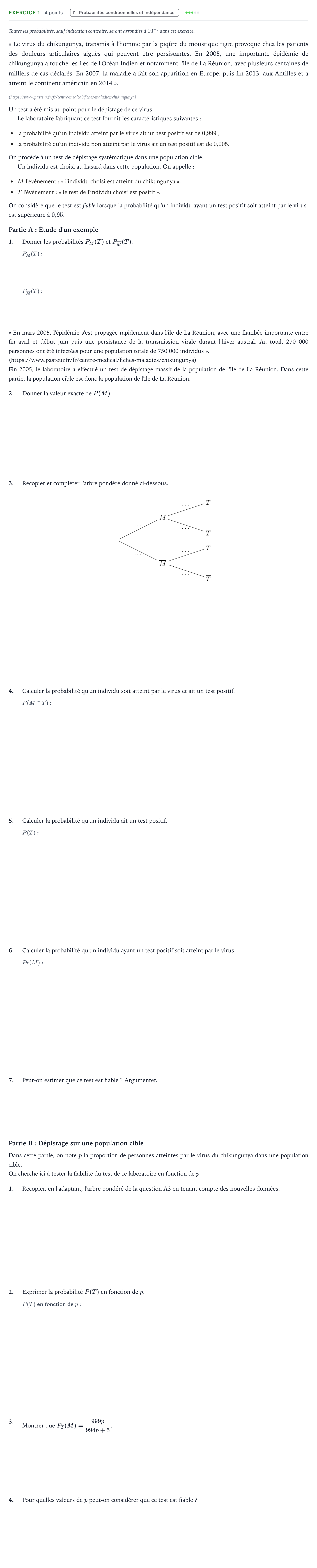 Énoncé: Exercice 1 - Probabilités conditionnelles · Bac Mathématiques Asie 2025 (jour 2)