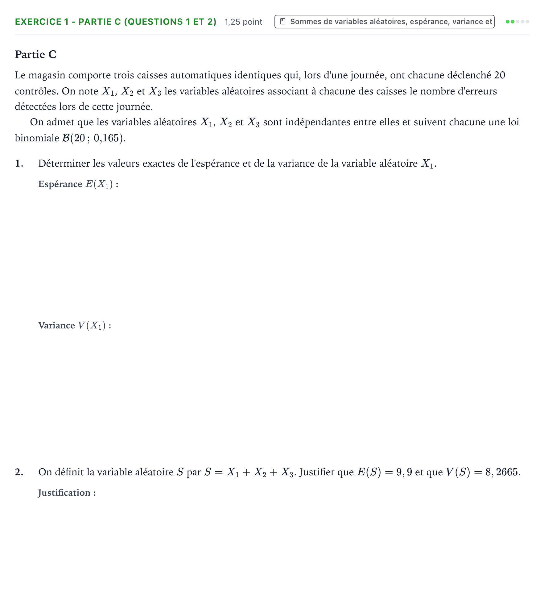 Énoncé: Exercice 1 - Partie C (questions 1 et 2) · Bac Mathématiques Centres étrangers (Afrique) 2025 (jour 1)