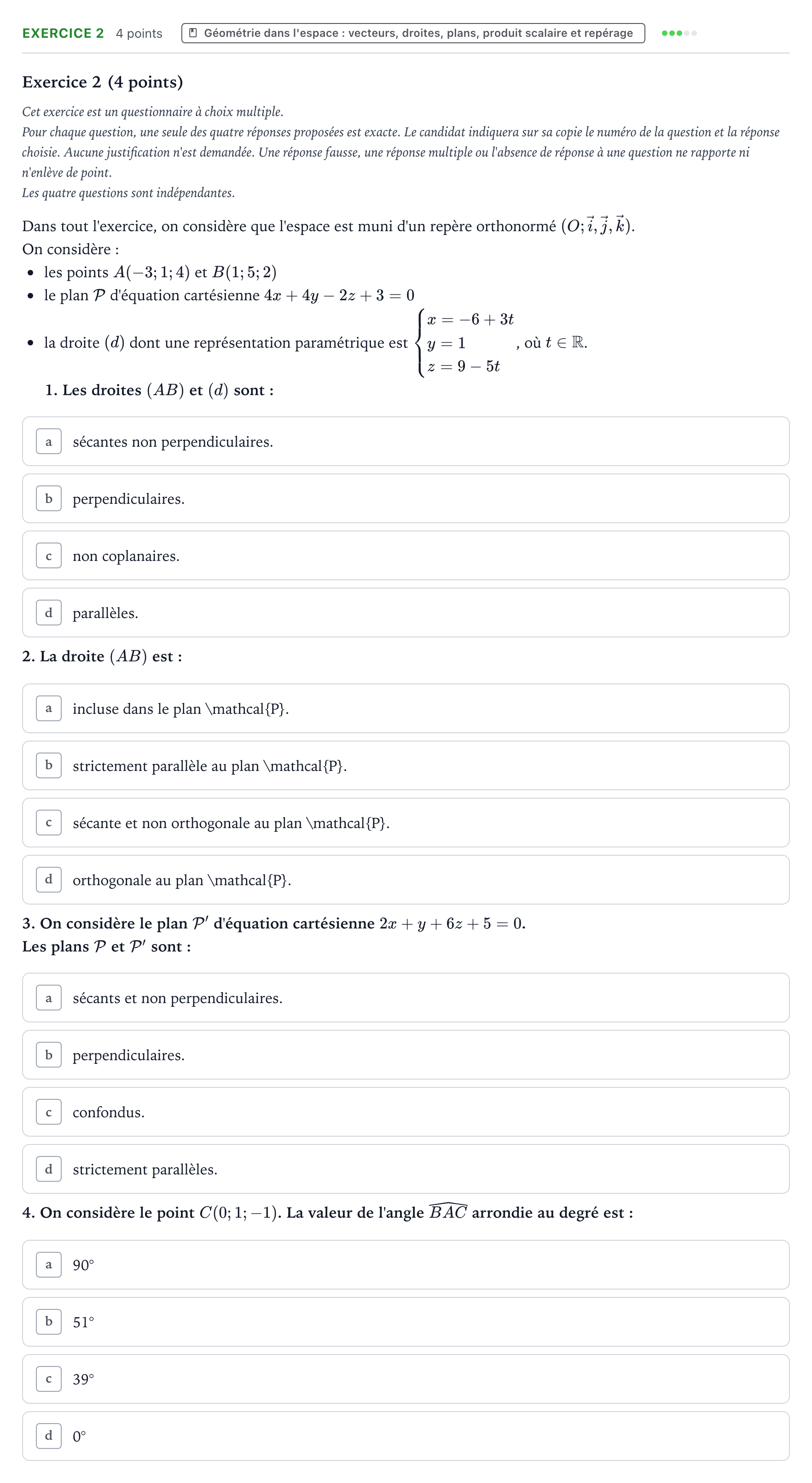 Énoncé: Exercice 2 · Bac Mathématiques Centres étrangers (Afrique) 2025 (jour 1)