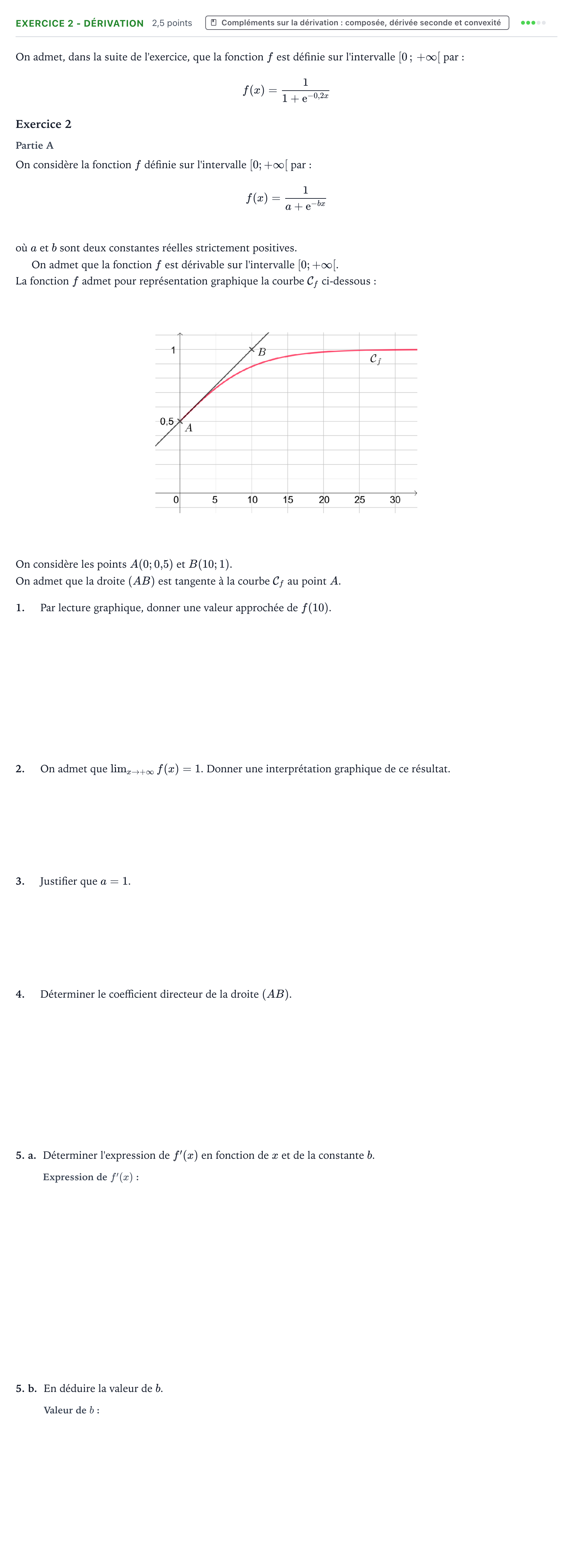 Énoncé: Exercice 2 - Dérivation · Bac Mathématiques Centres étrangers (Afrique) 2025 (jour 2)