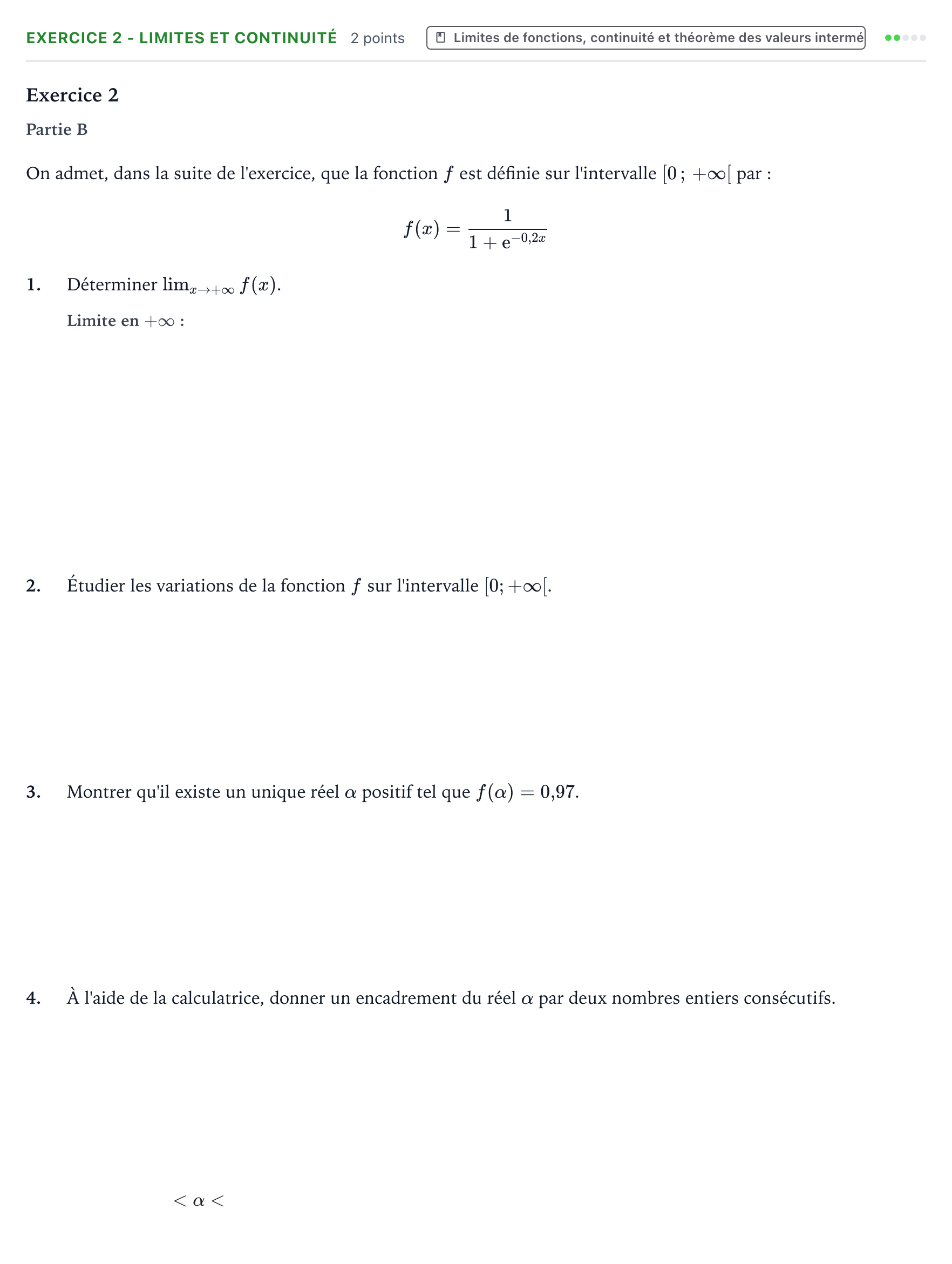 Énoncé: Exercice 2 - Limites et continuité · Bac Mathématiques Centres étrangers (Afrique) 2025 (jour 2)