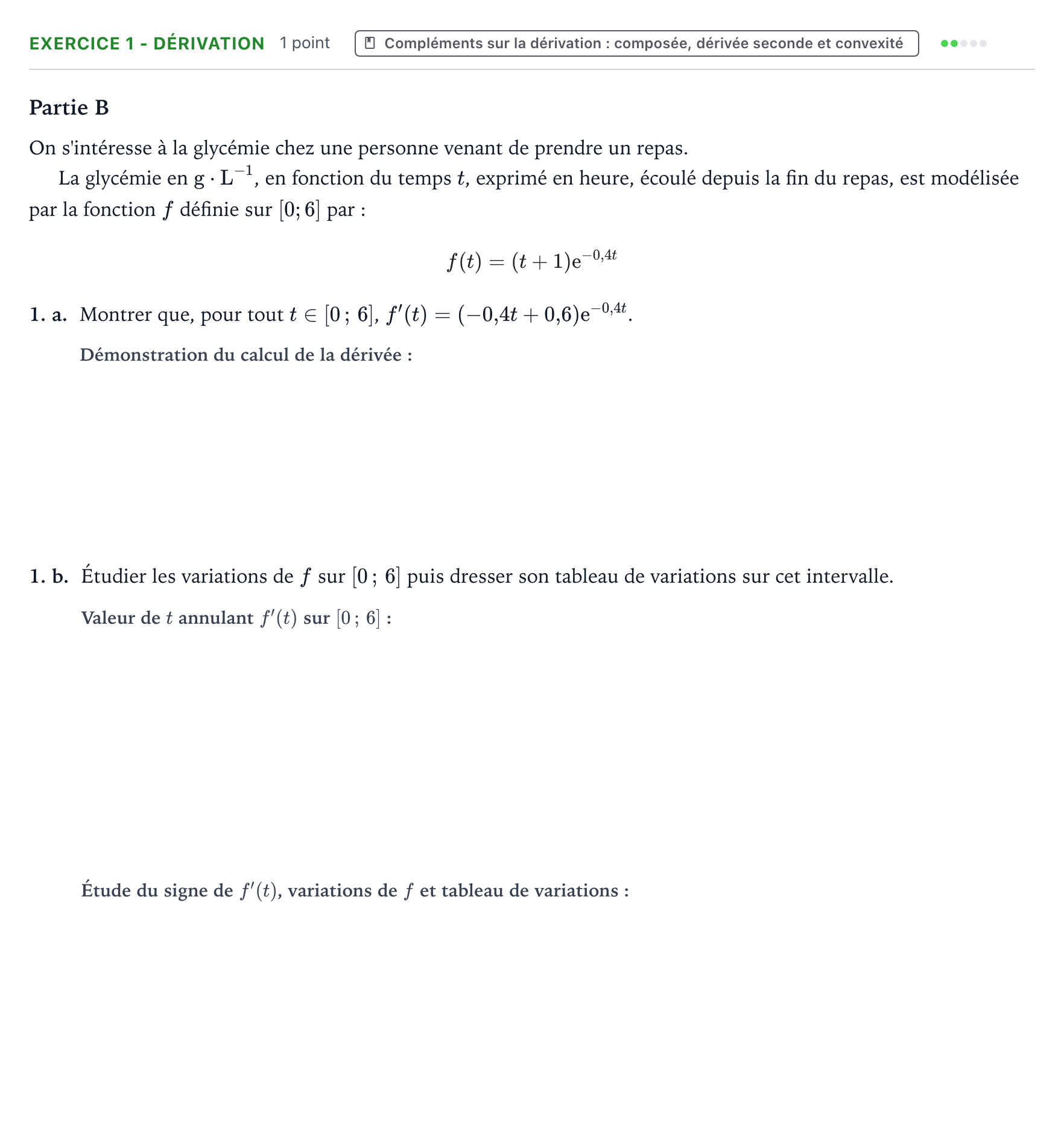 Énoncé: Exercice 1 - Dérivation · Bac Mathématiques Métropole 1 remplacement 2025