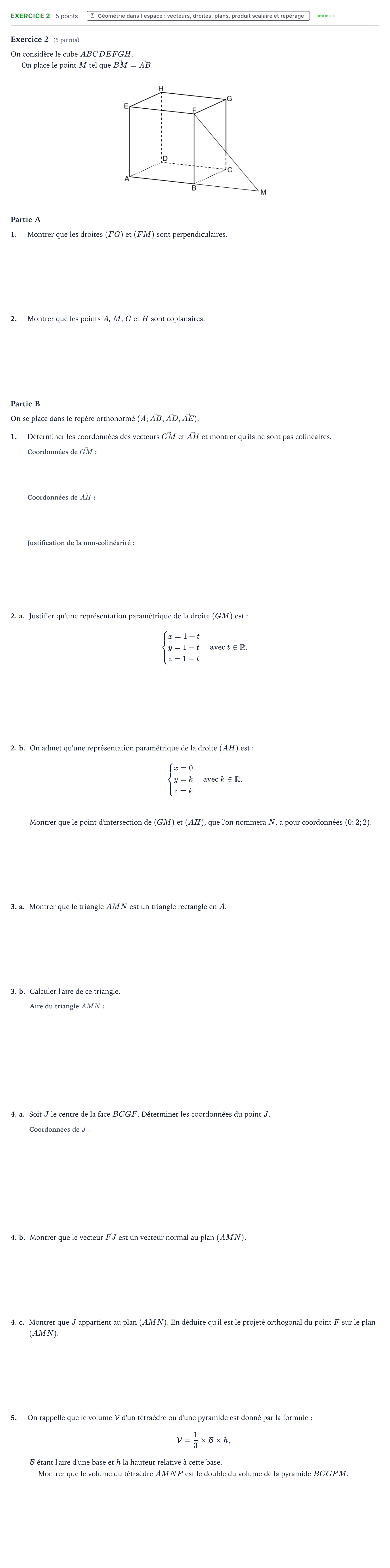 Énoncé: Exercice 2 · Bac Mathématiques Métropole 1 remplacement 2025