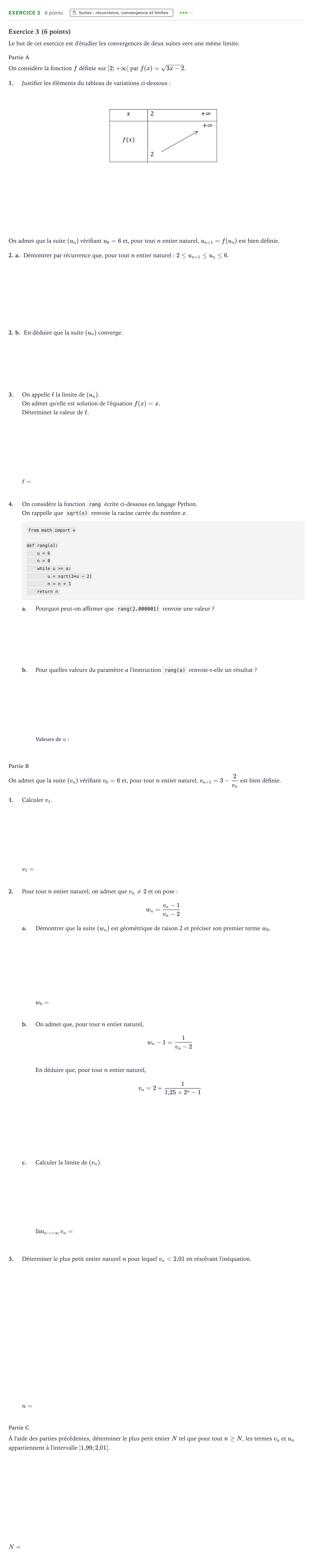 Énoncé: Exercice 3 · Bac Mathématiques Métropole 1 remplacement 2025