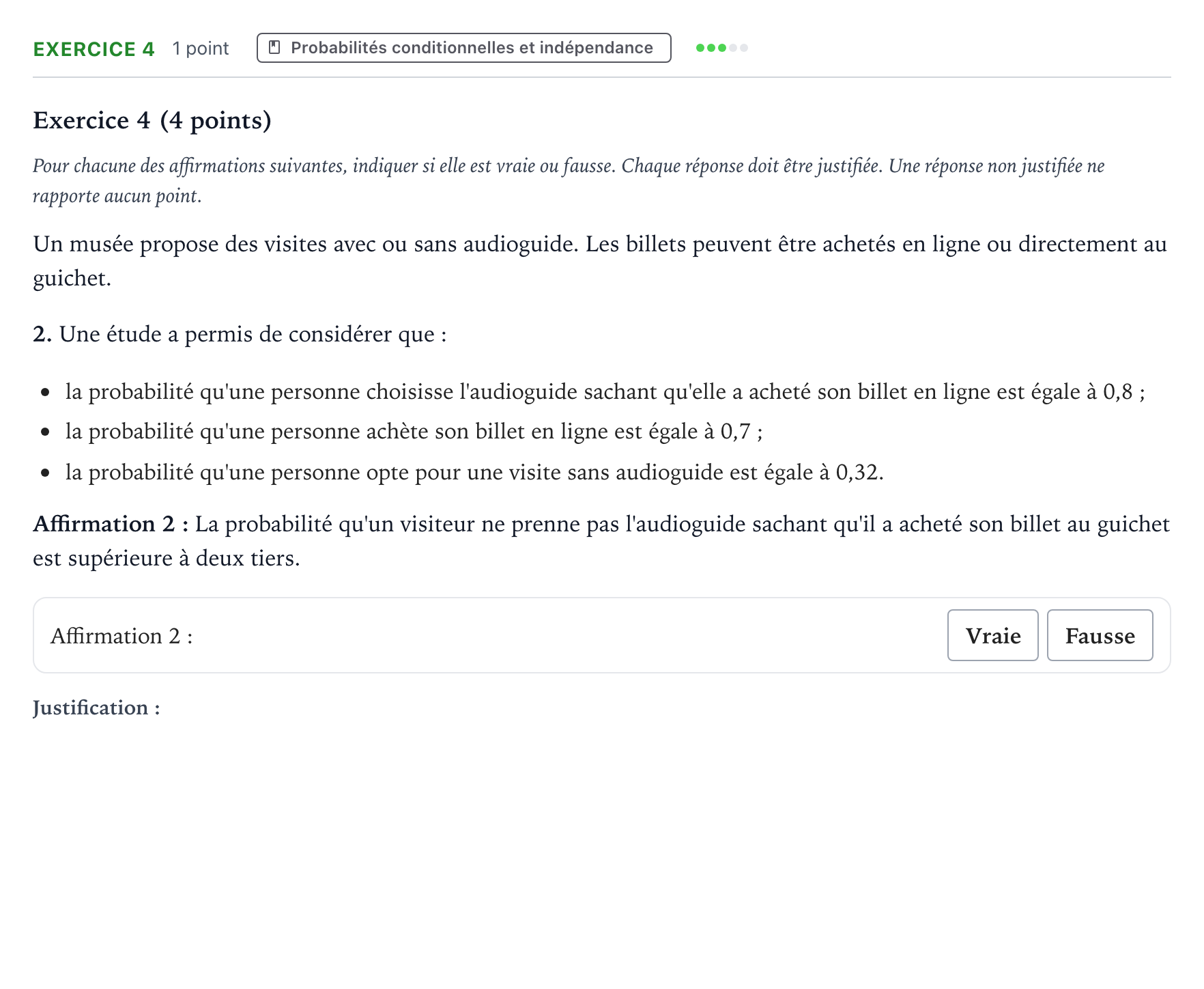 Énoncé: Exercice 4 - Probabilités conditionnelles · Bac Mathématiques Métropole 1 remplacement 2025