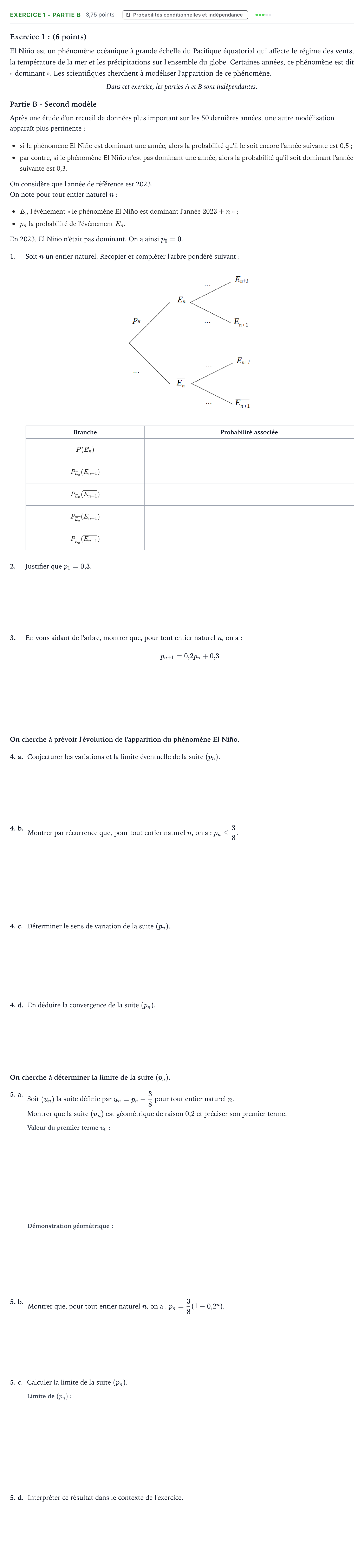 Énoncé: Exercice 1 - Partie B · Bac Mathématiques Métropole 2 remplacement 2025