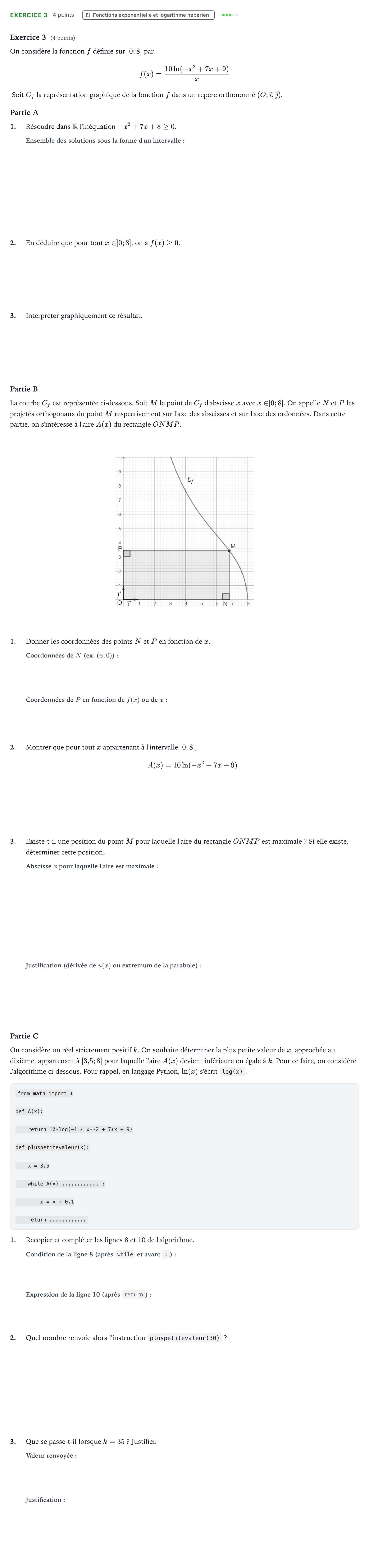 Énoncé: Exercice 3 · Bac Mathématiques Métropole 2 remplacement 2025