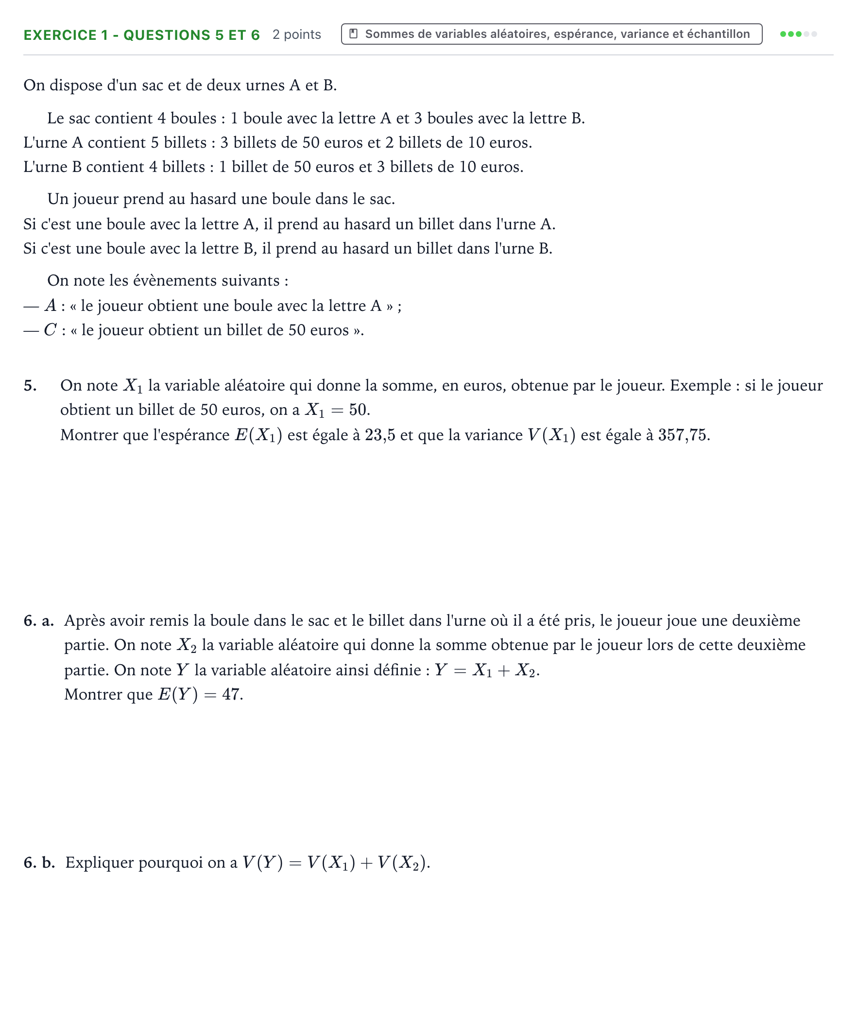 Énoncé: Exercice 1 - Questions 5 et 6 · Bac Mathématiques Nouvelle-Calédonie 2025 (jour 1)