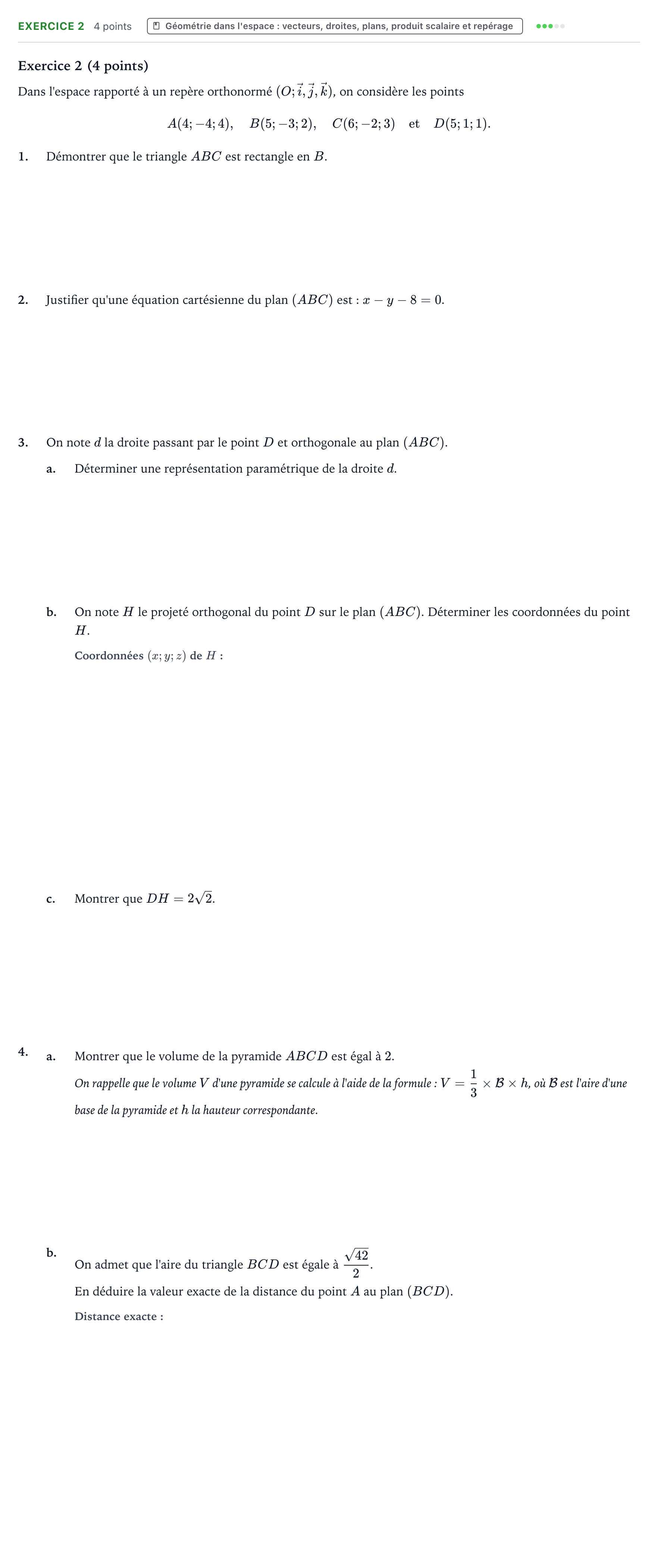 Énoncé: Exercice 2 · Bac Mathématiques Nouvelle-Calédonie 2025 (jour 1)