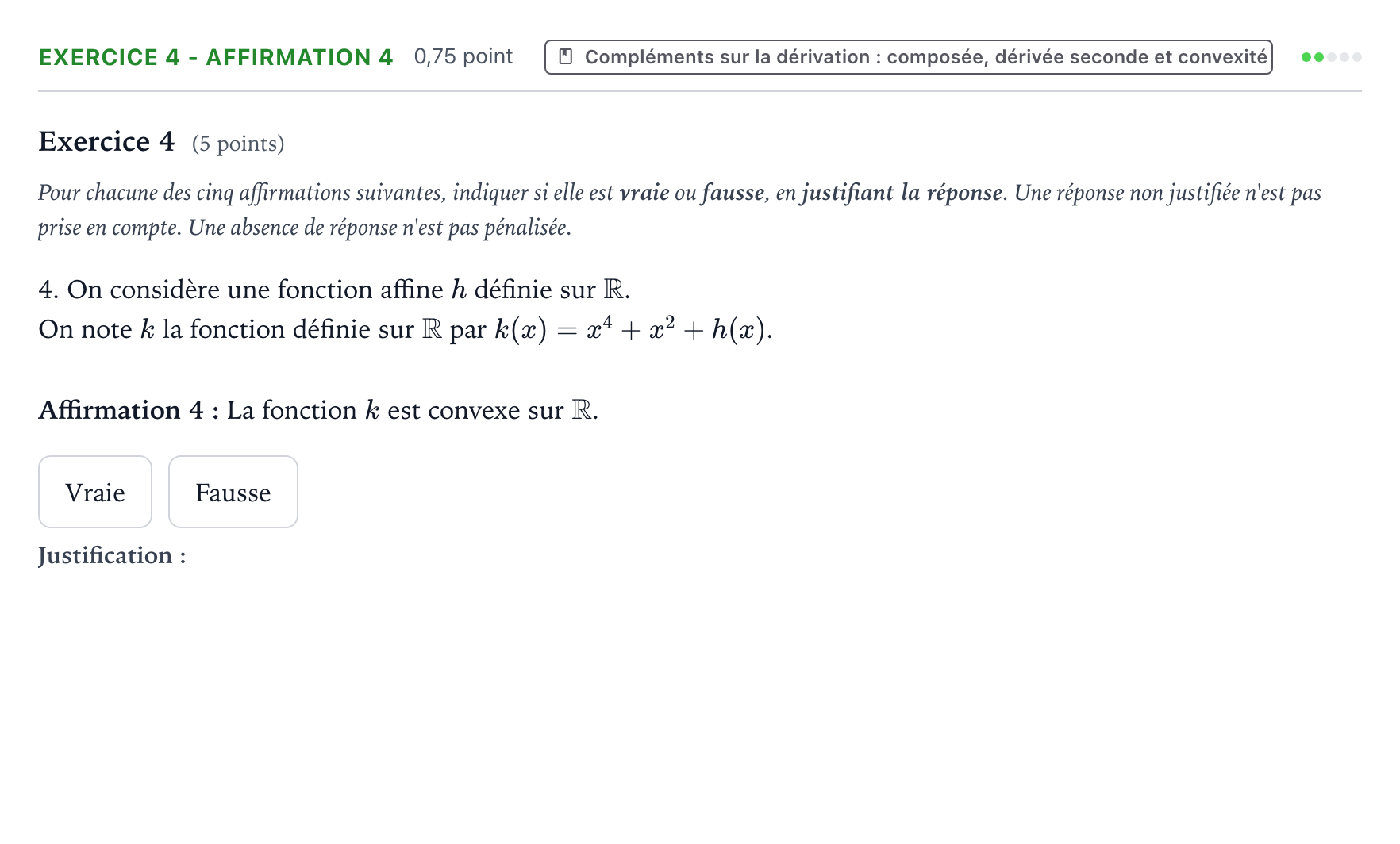 Énoncé: Exercice 4 - Affirmation 4 · Bac Mathématiques Nouvelle-Calédonie 2025 (jour 1)