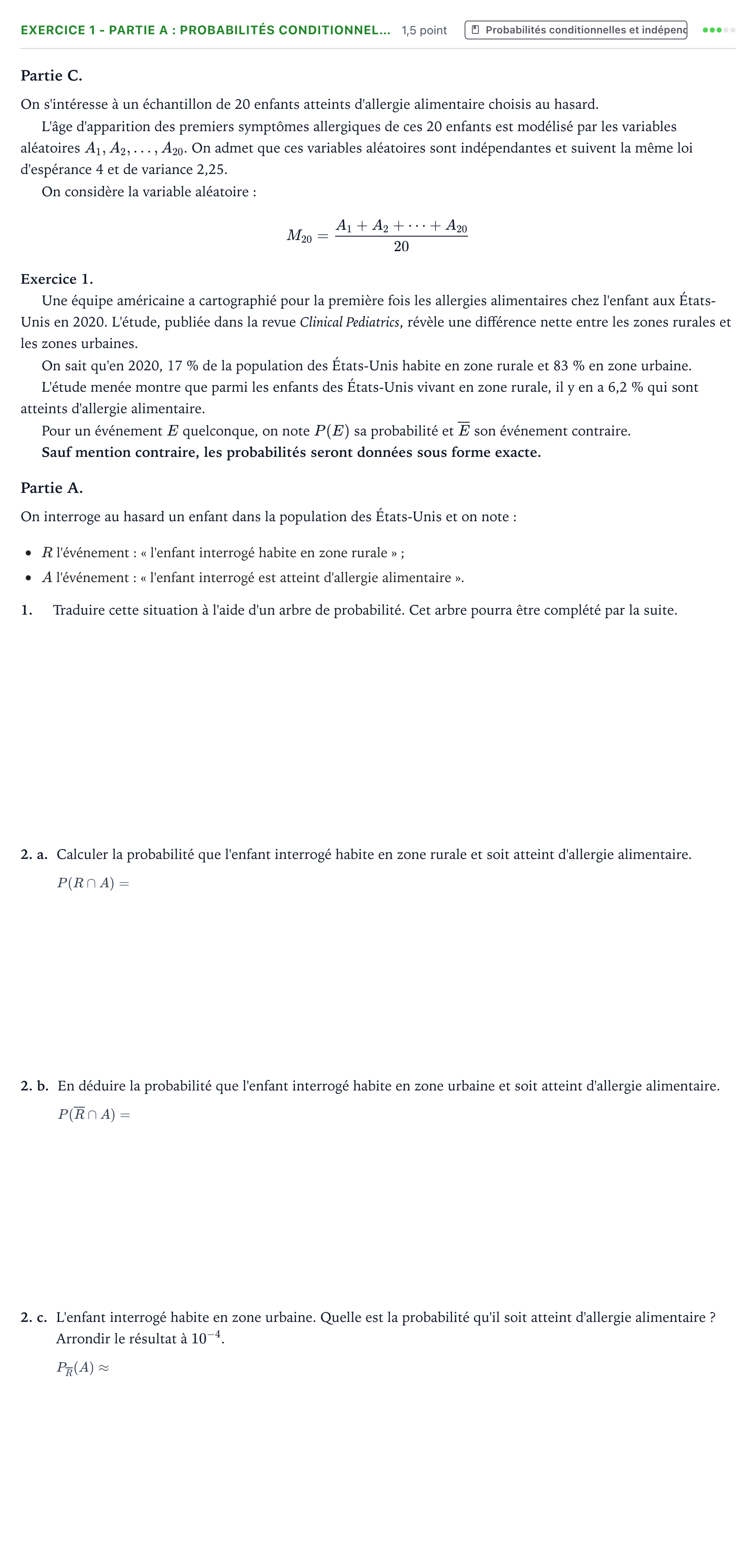 Énoncé: Exercice 1 - Partie A : Probabilités conditionnel… · Bac Mathématiques Polynésie 2025 (jour 1)
