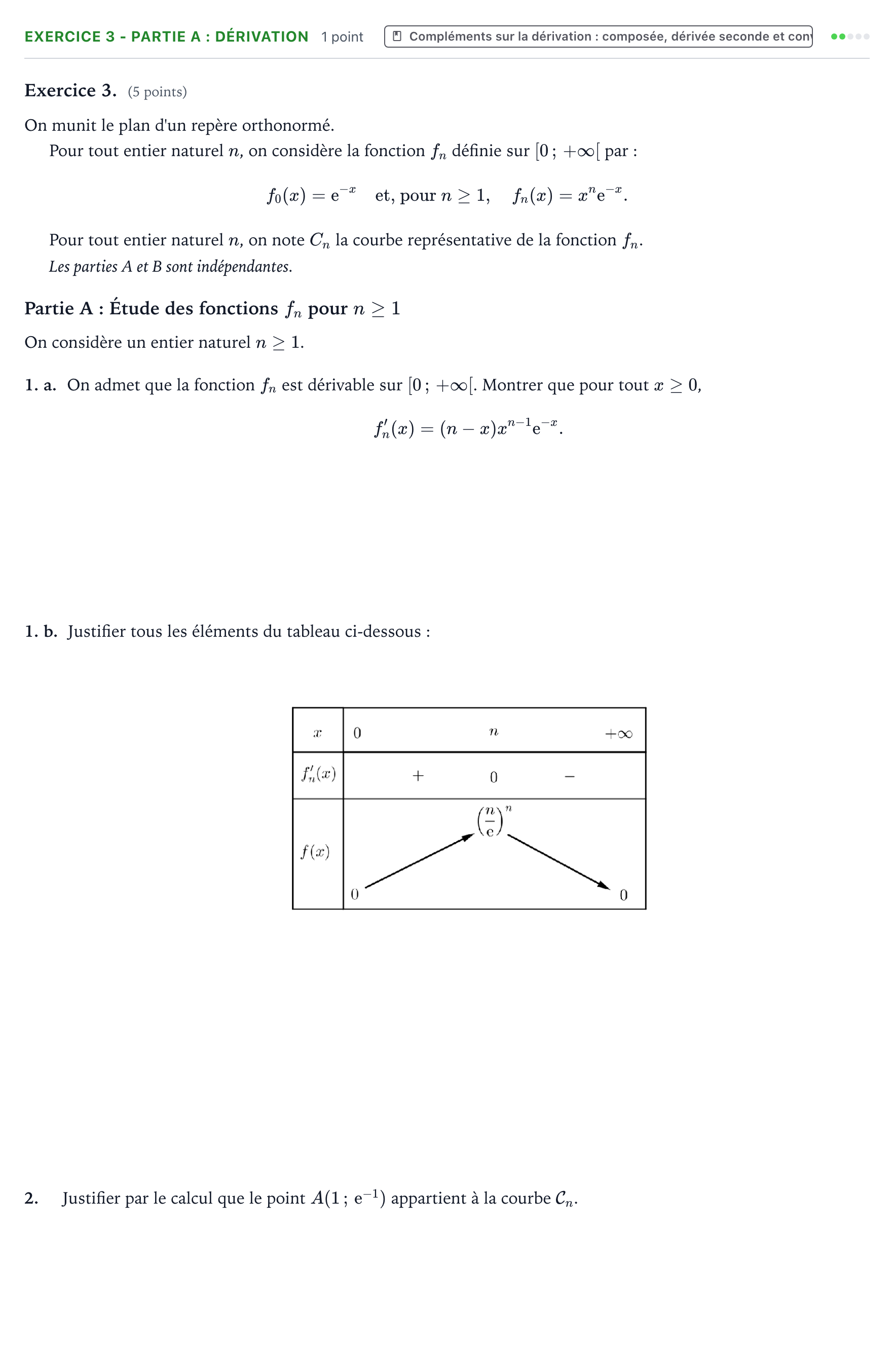 Énoncé: Exercice 3 - Partie A : Dérivation · Bac Mathématiques Polynésie 2025 (jour 1)