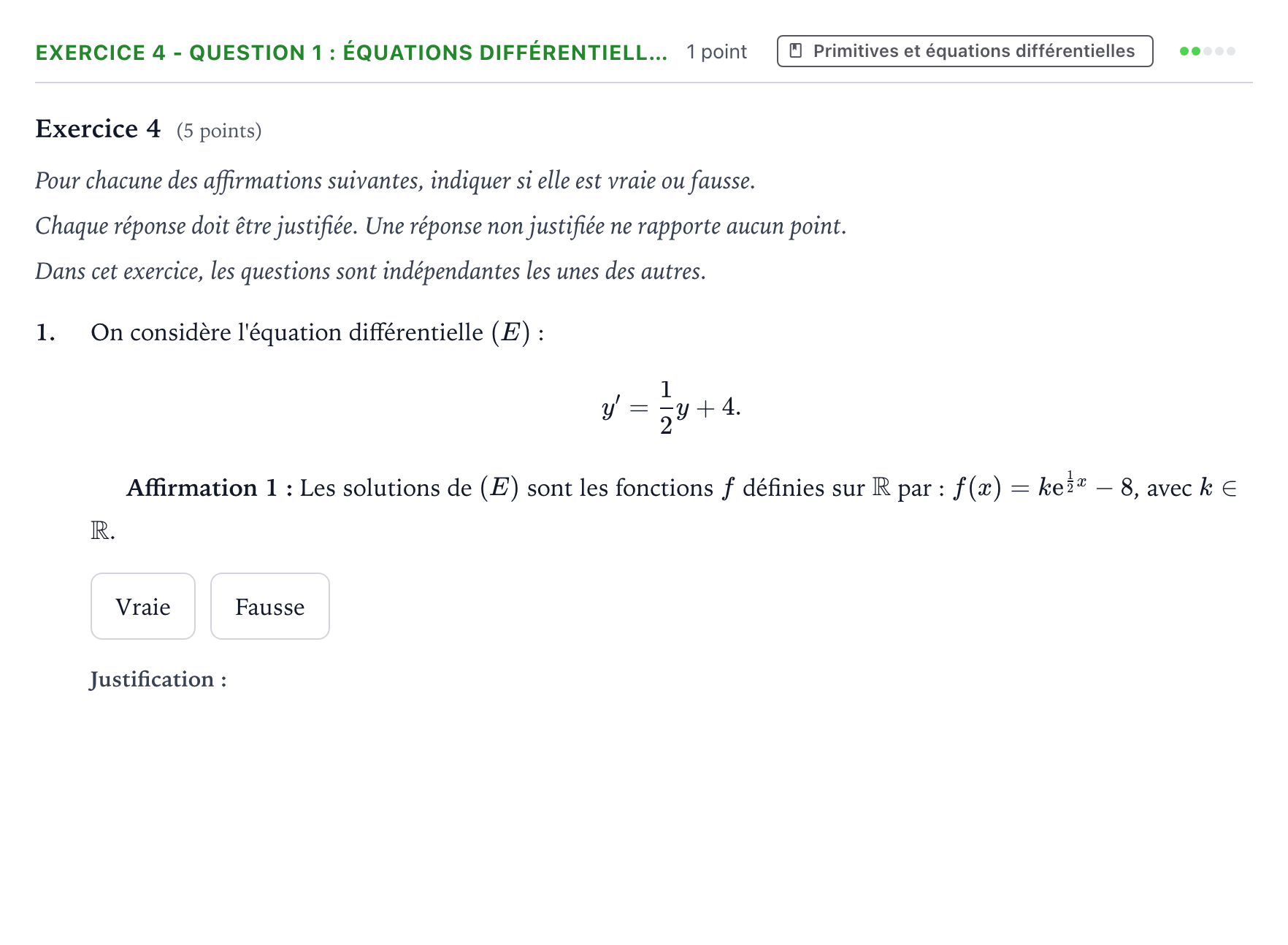 Énoncé: Exercice 4 - Question 1 : Équations différentiell… · Bac Mathématiques Polynésie 2025 (jour 1)