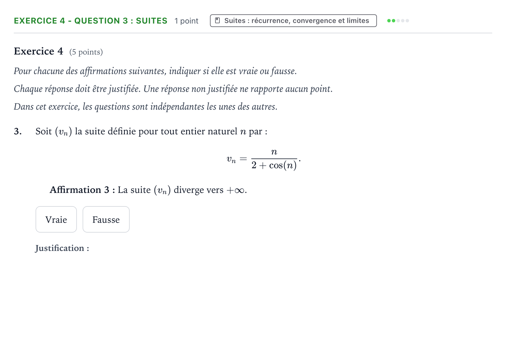 Énoncé: Exercice 4 - Question 3 : Suites · Bac Mathématiques Polynésie 2025 (jour 1)