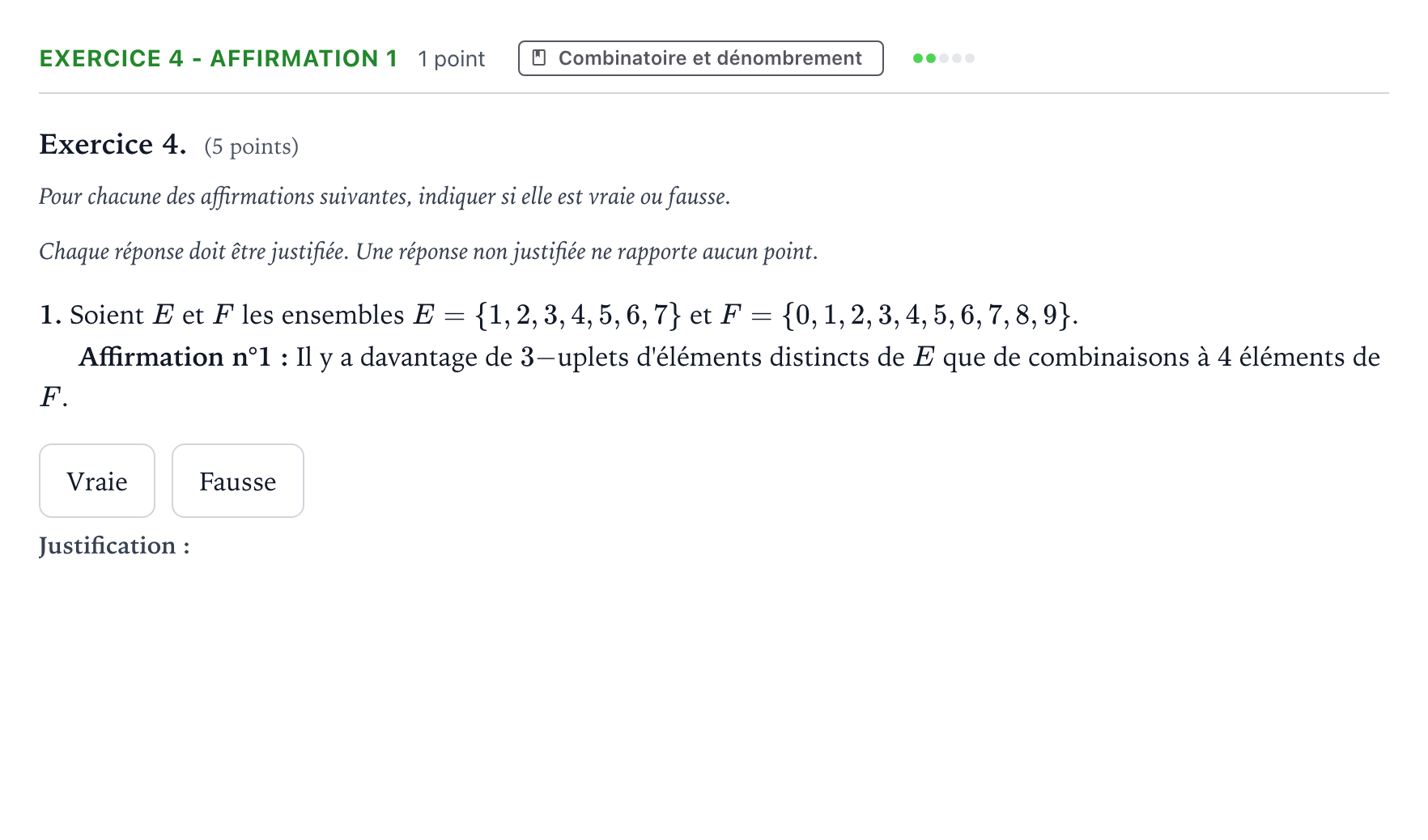 Énoncé: Exercice 4 - Affirmation 1 · Bac Mathématiques Polynésie 2025 (jour 2)