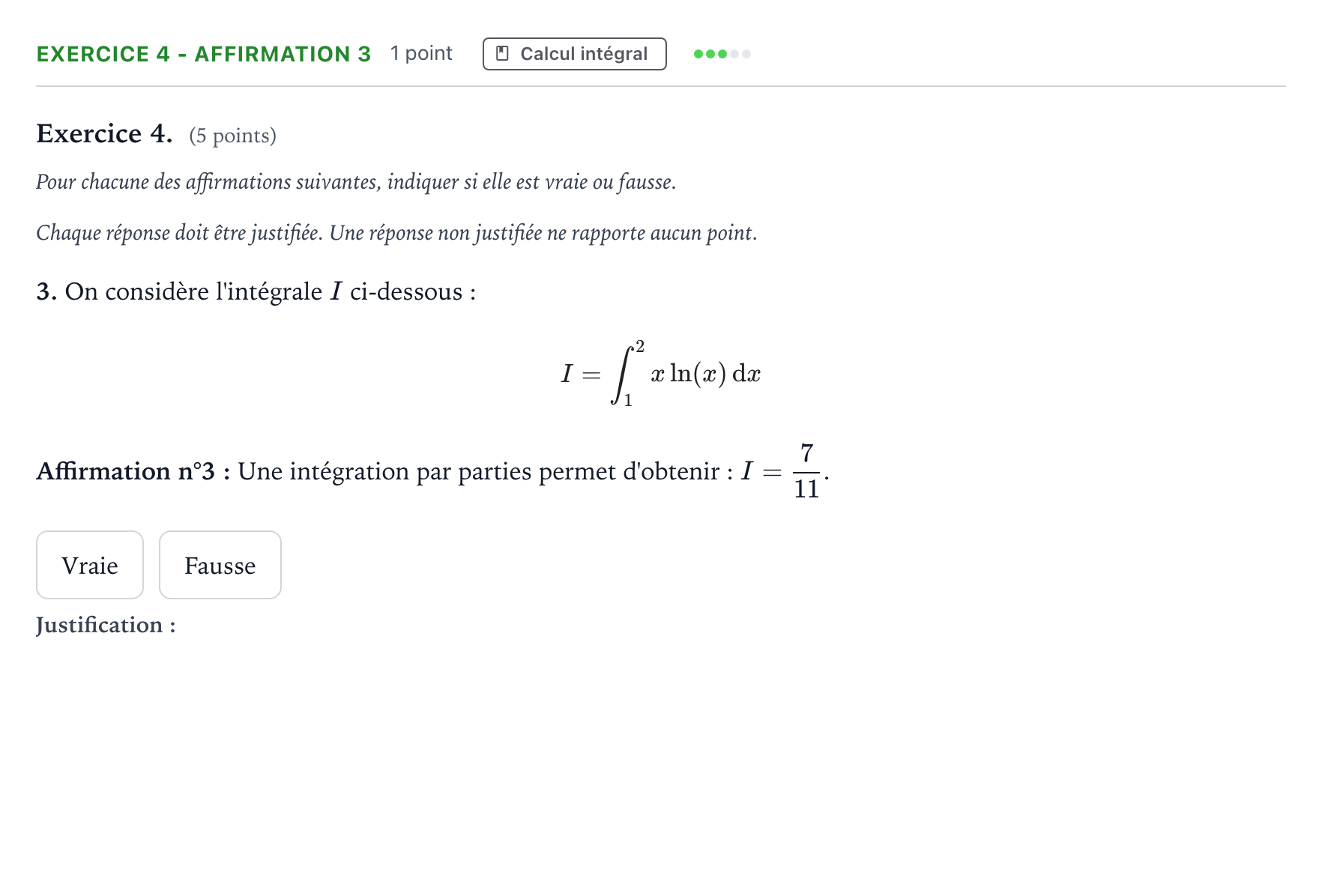 Énoncé: Exercice 4 - Affirmation 3 · Bac Mathématiques Polynésie 2025 (jour 2)