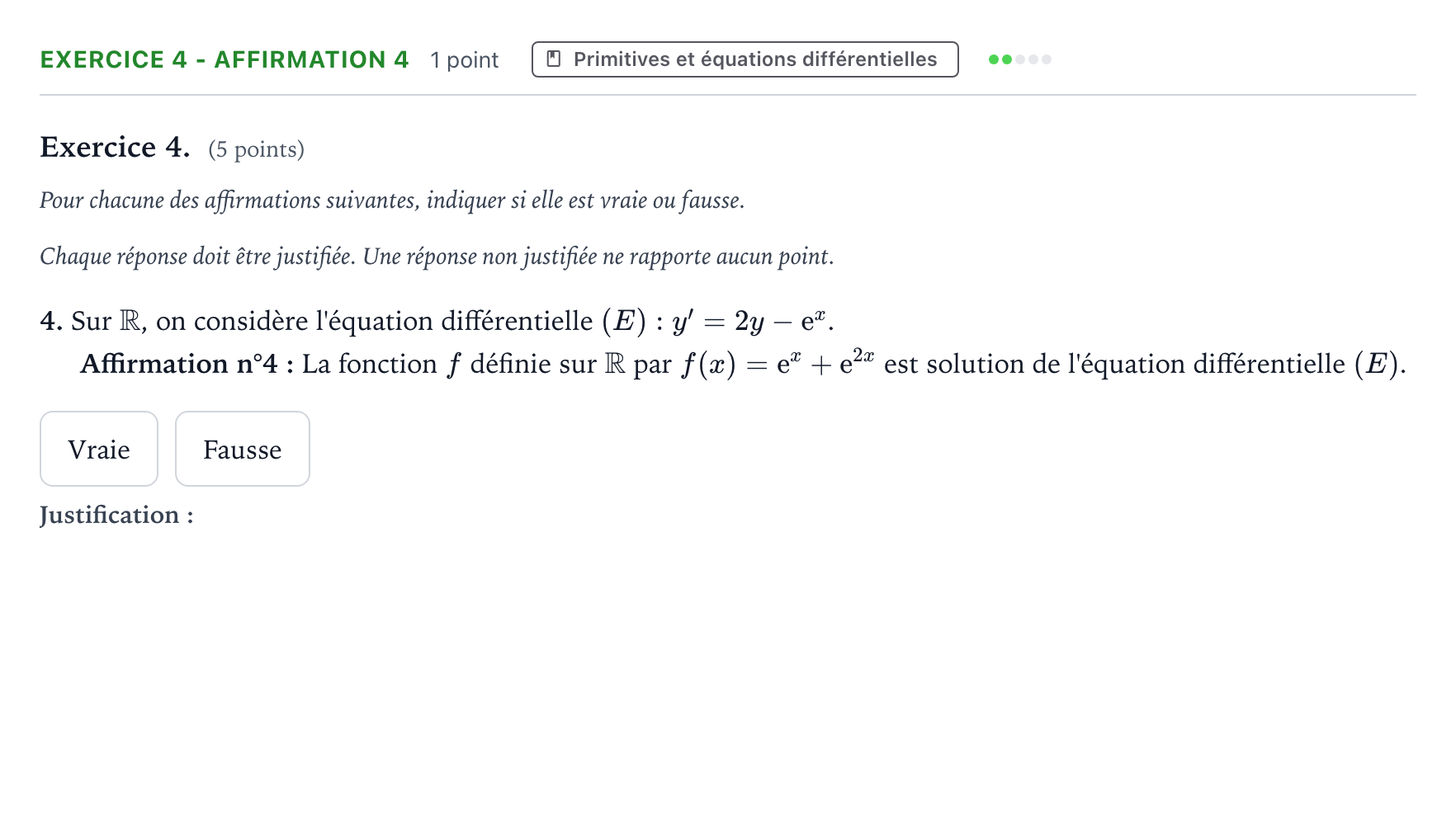 Énoncé: Exercice 4 - Affirmation 4 · Bac Mathématiques Polynésie 2025 (jour 2)