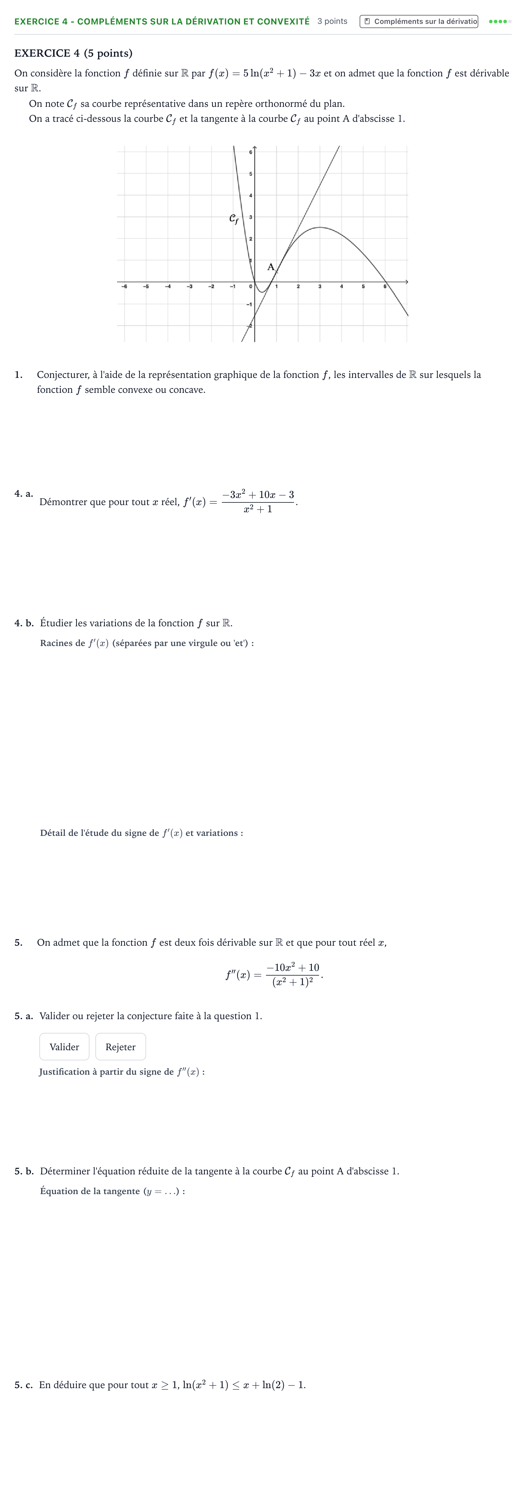 Énoncé: Exercice 4 - Compléments sur la dérivation et convexité · Bac Mathématiques Amérique du Nord 2026 (jour 1)