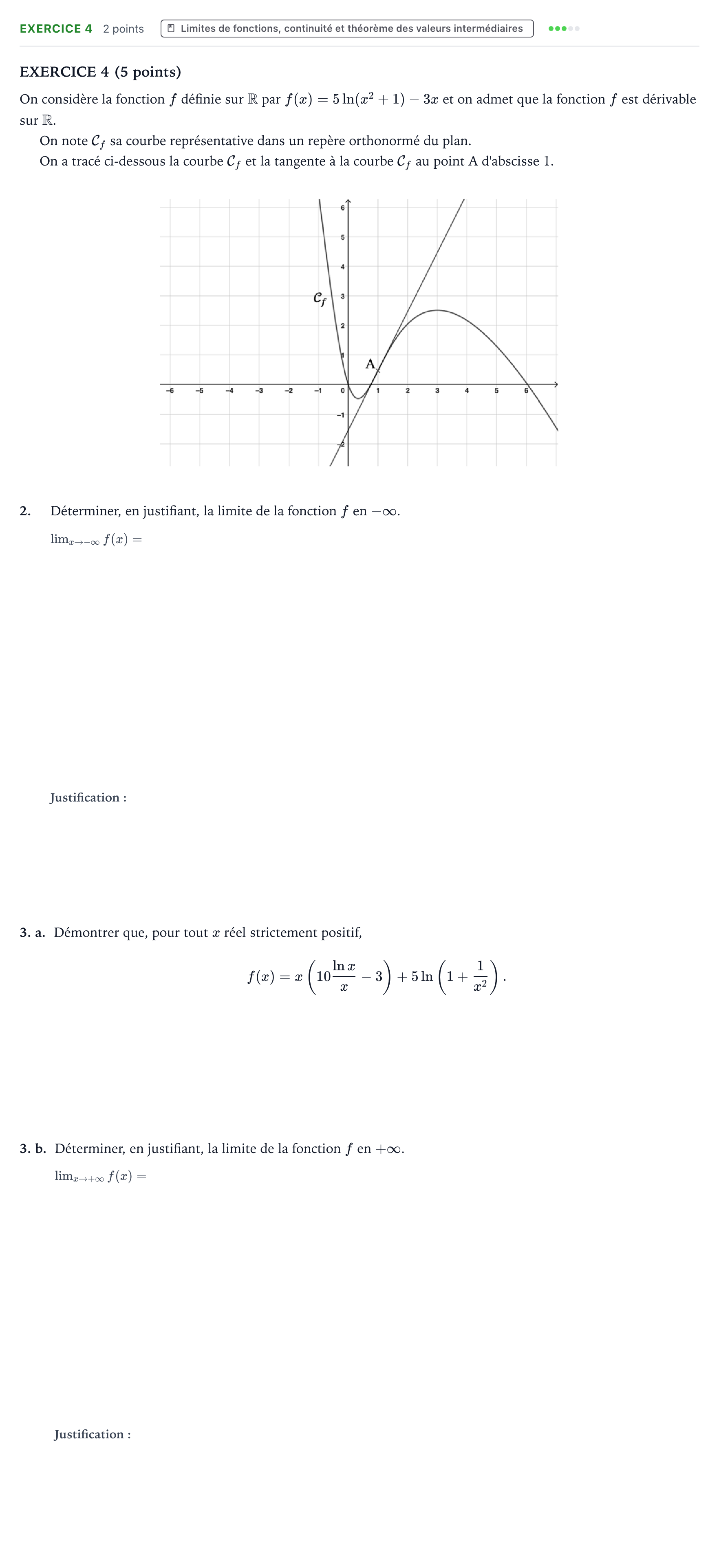 Énoncé: Exercice 4 - Limites de fonctions · Bac Mathématiques Amérique du Nord 2026 (jour 1)