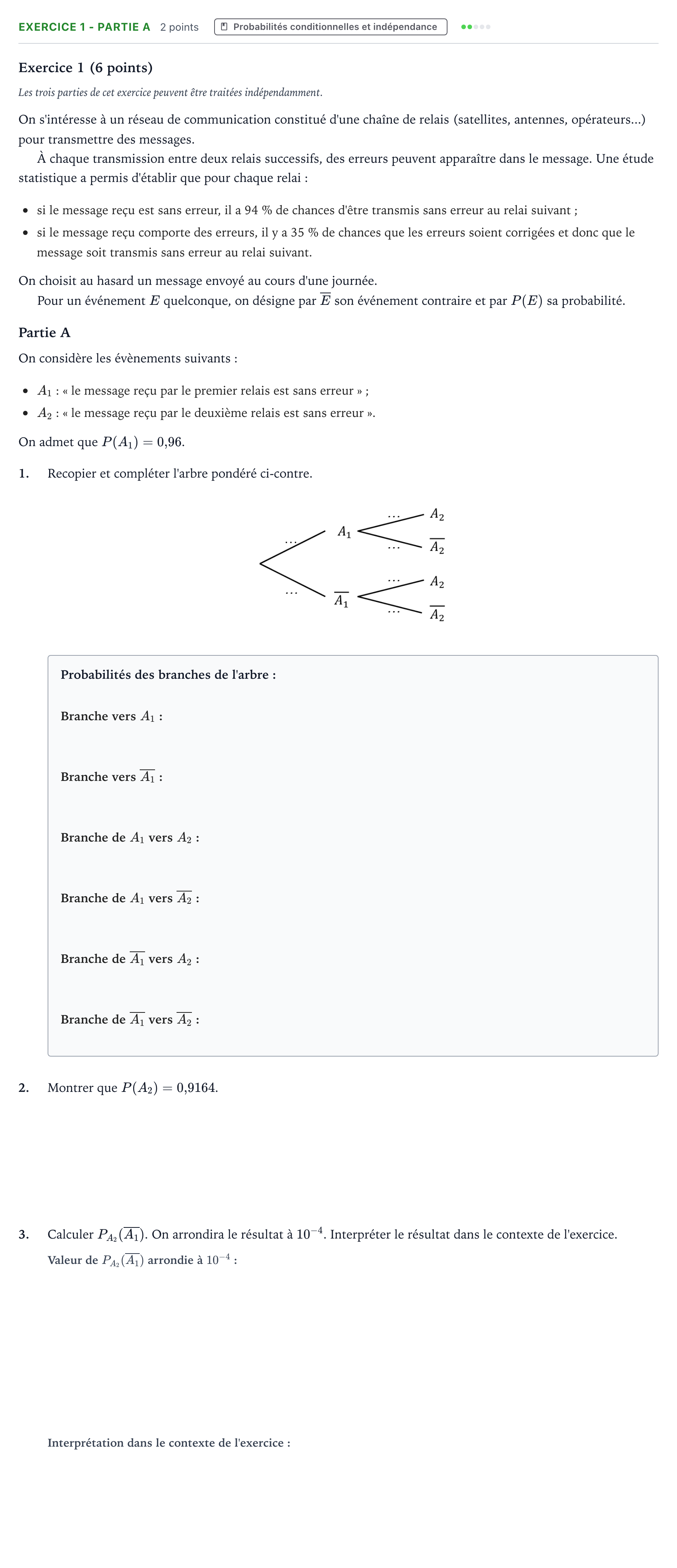 Énoncé: Exercice 1 - Partie A · Bac Mathématiques Antilles-Guyane 2026 (jour 2)