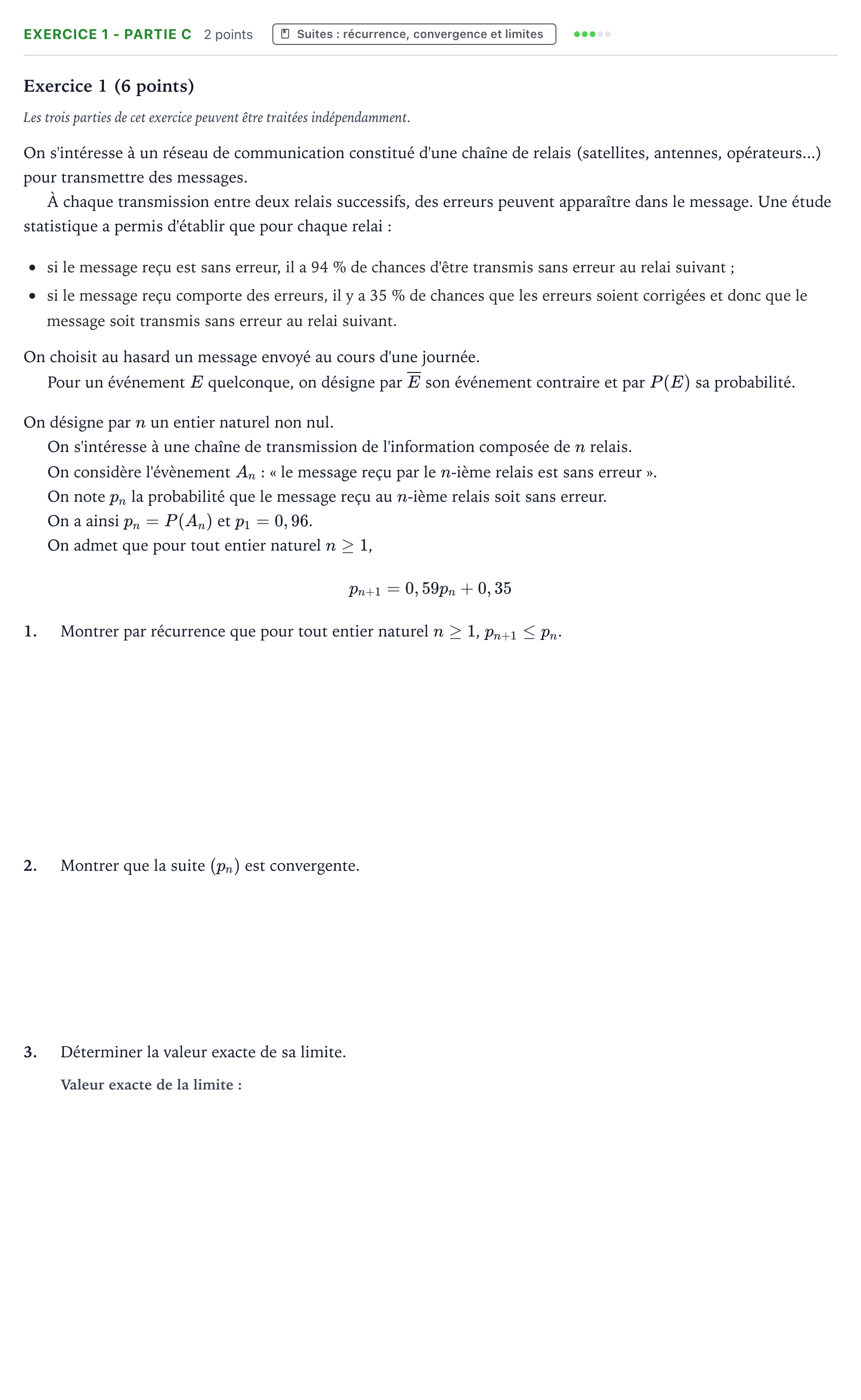 Énoncé: Exercice 1 - Partie C · Bac Mathématiques Antilles-Guyane 2026 (jour 2)