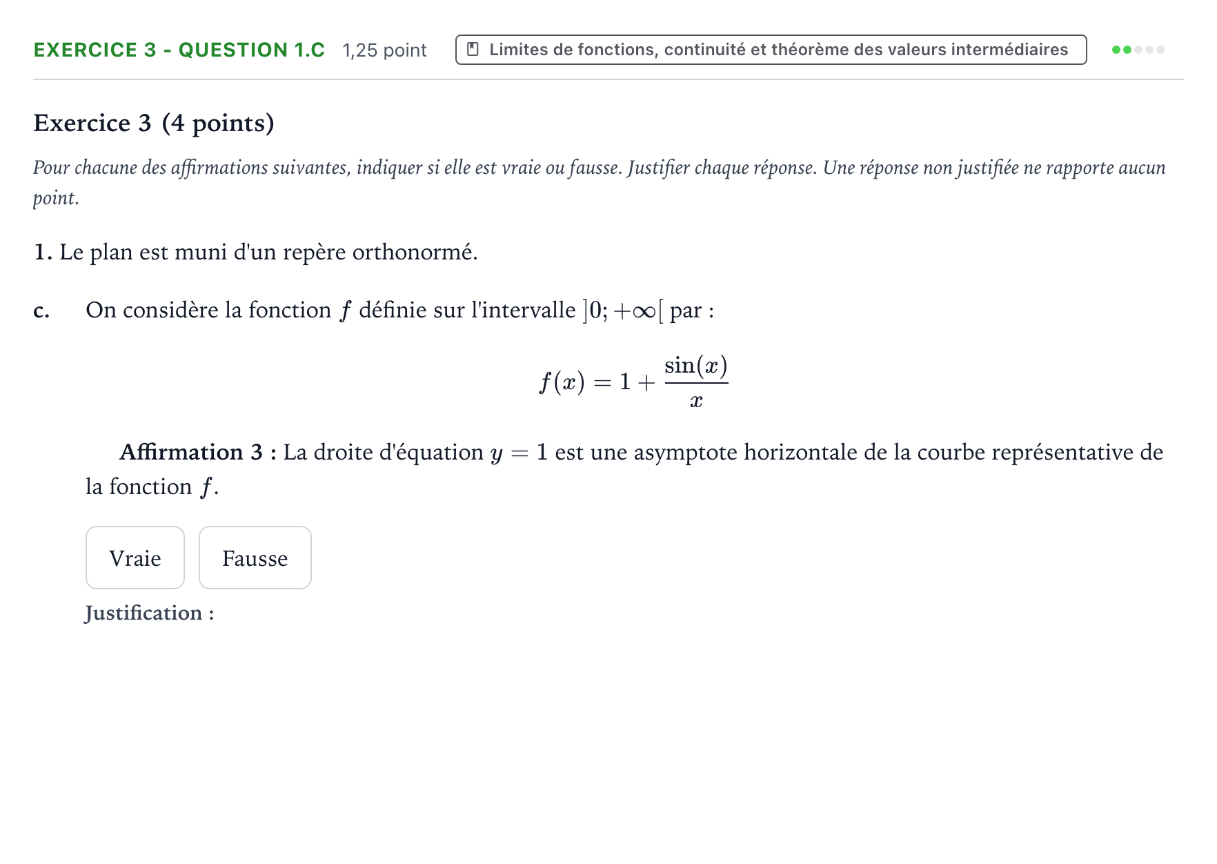 Énoncé: Exercice 3 - Question 1.c · Bac Mathématiques Antilles-Guyane 2026 (jour 2)