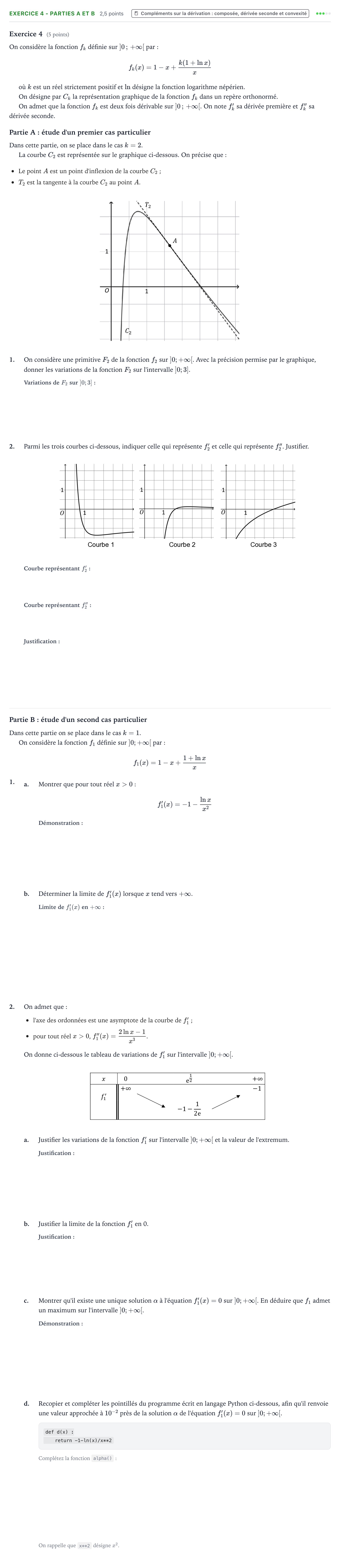 Énoncé: Exercice 4 - Parties A et B · Bac Mathématiques Antilles-Guyane 2026 (jour 2)