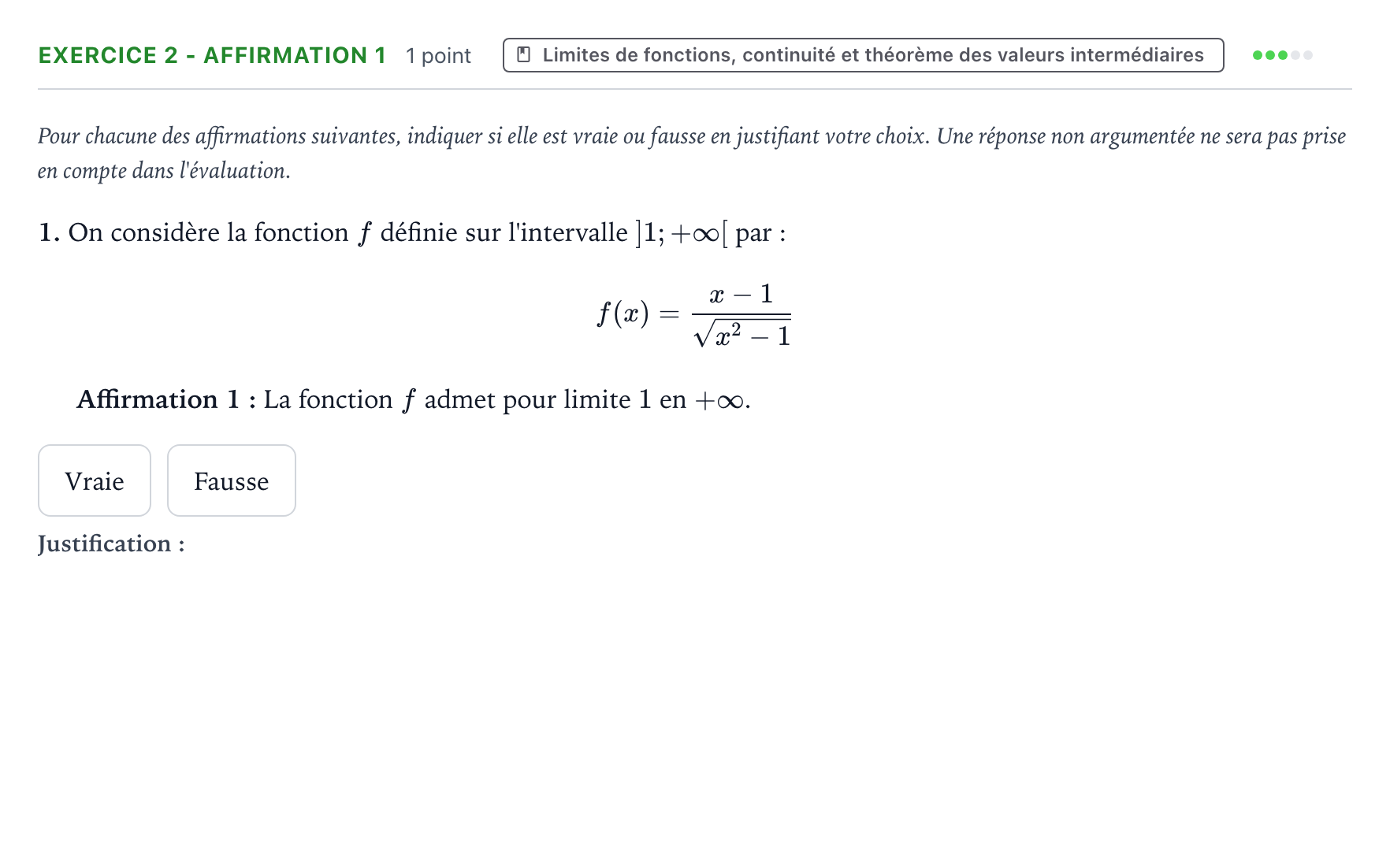 Énoncé: Exercice 2 - Affirmation 1 · Bac Mathématiques Asie 2026 (jour 1)