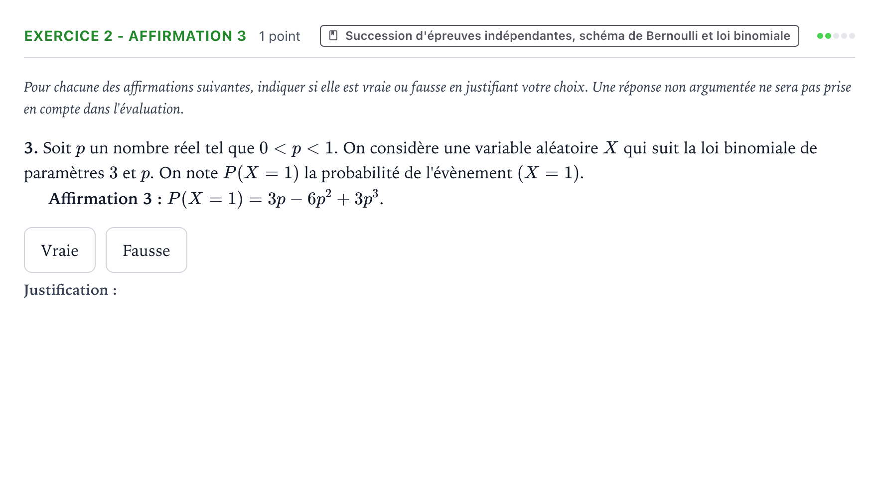 Énoncé: Exercice 2 - Affirmation 3 · Bac Mathématiques Asie 2026 (jour 1)