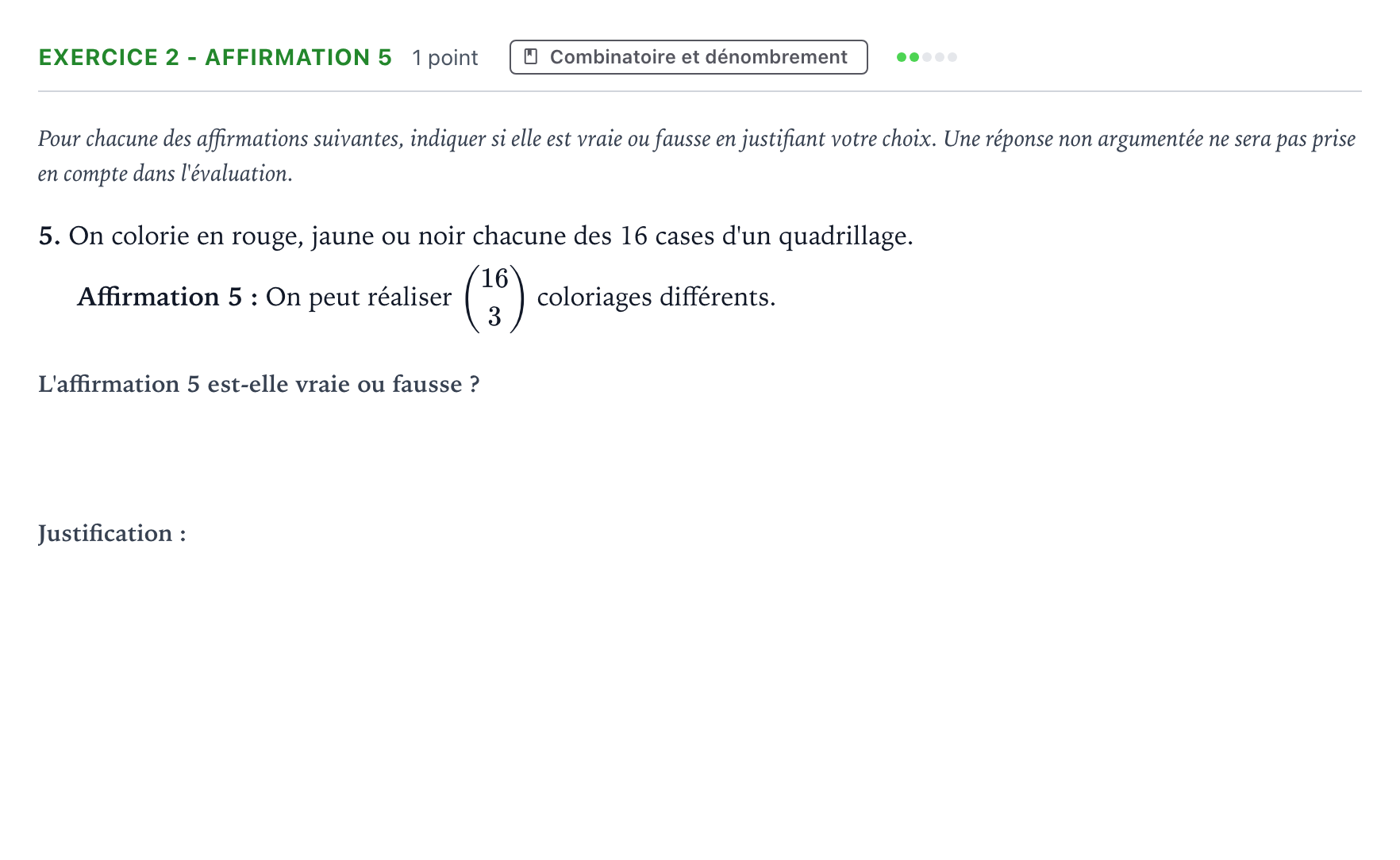 Énoncé: Exercice 2 - Affirmation 5 · Bac Mathématiques Asie 2026 (jour 1)