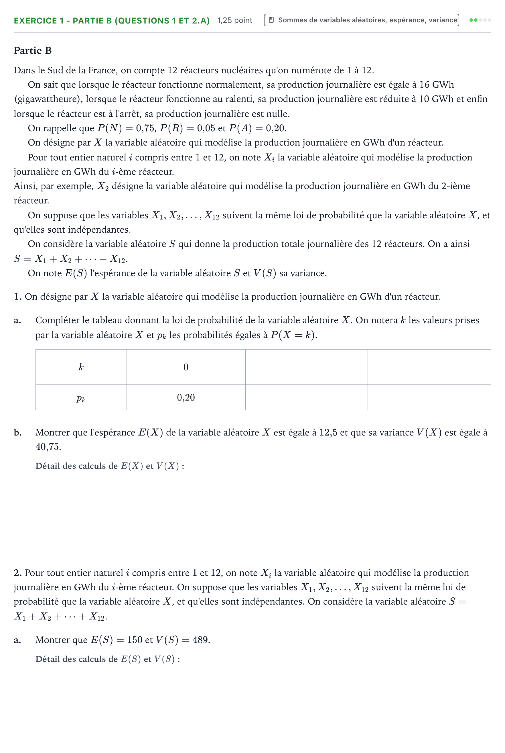 Énoncé: Exercice 1 - Partie B (questions 1 et 2.a) · Bac Mathématiques Antilles-Guyane 2026 (jour 1)
