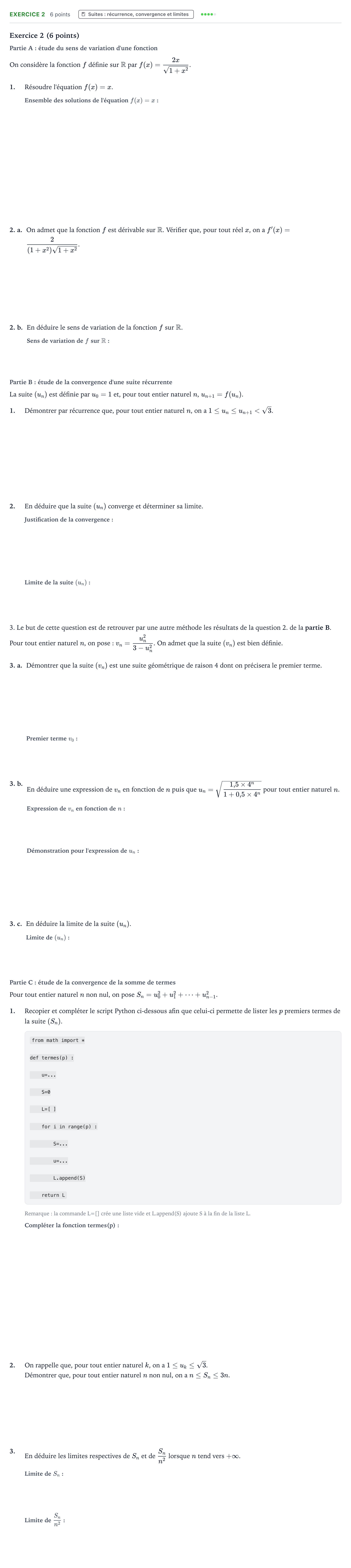 Énoncé: Exercice 2 · Bac Mathématiques Amérique du Nord 2026 (jour 2)
